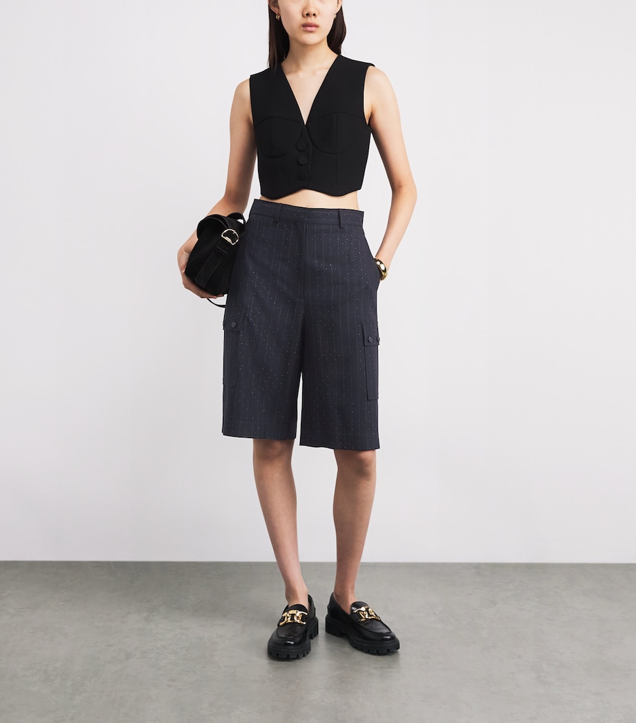 Embellished Wide-Leg Tailored Shorts NAVY BLUE Image 2