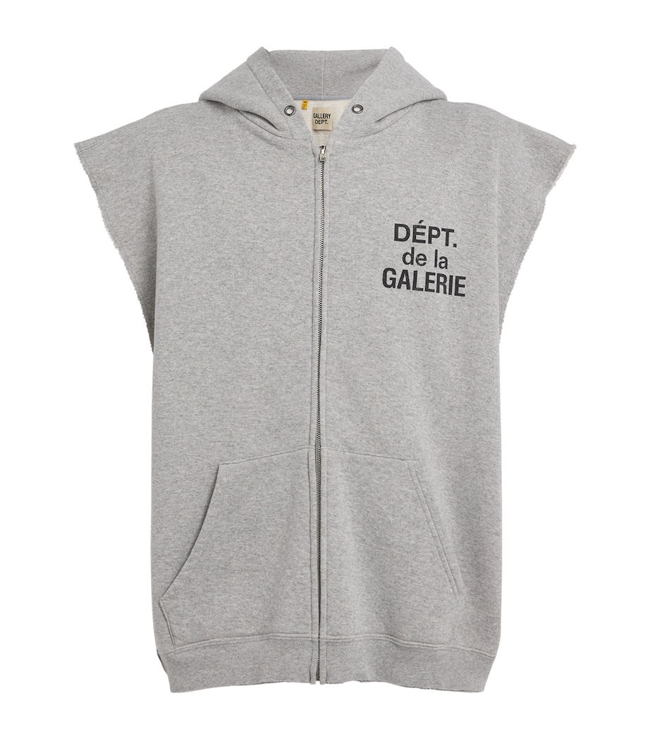 Cotton Sleeveless Zip-Up Hoodie H. GREY Image 1