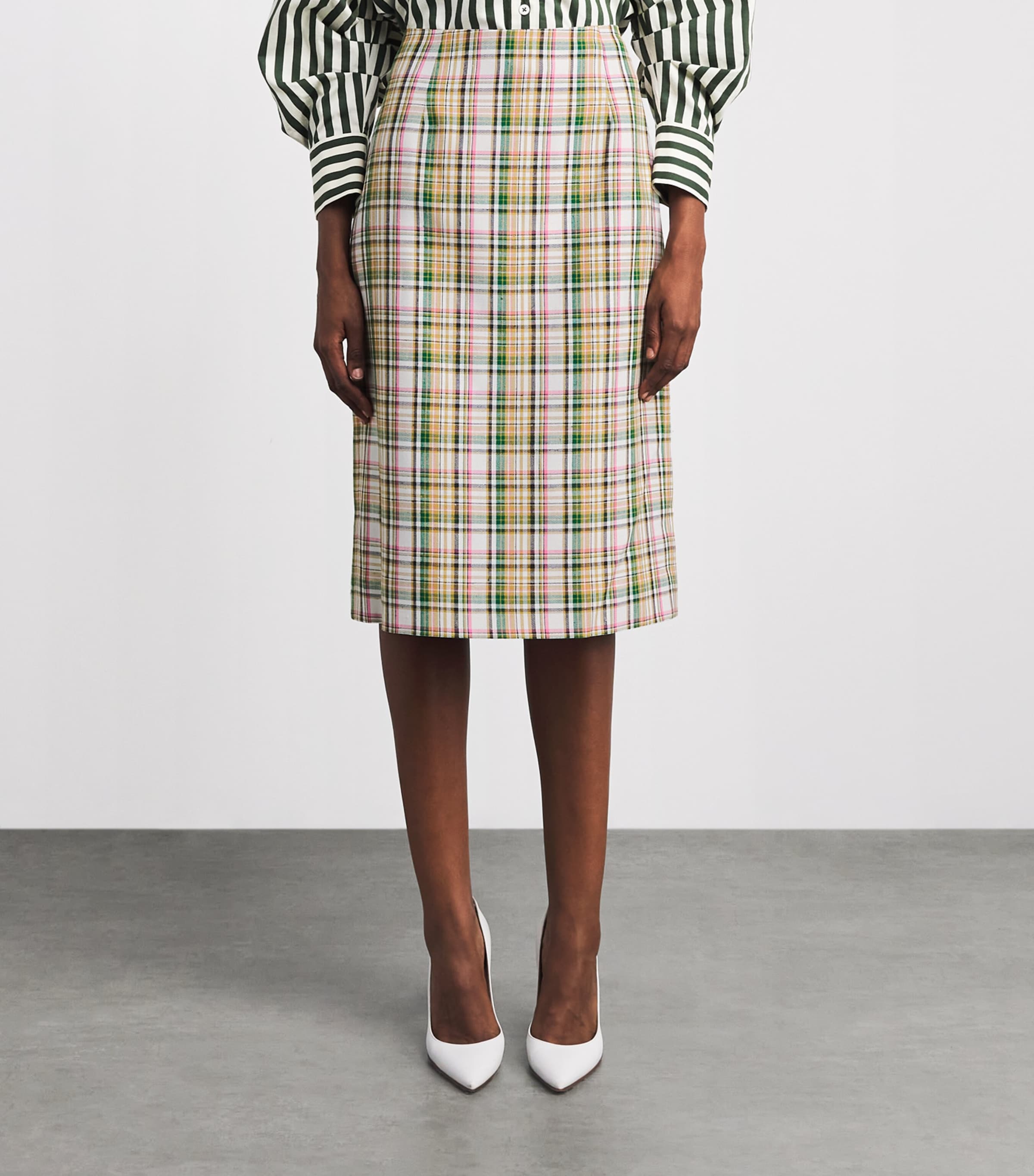 Carolina Herrera Womens Check Midi Skirt Ivory Multi Image 4