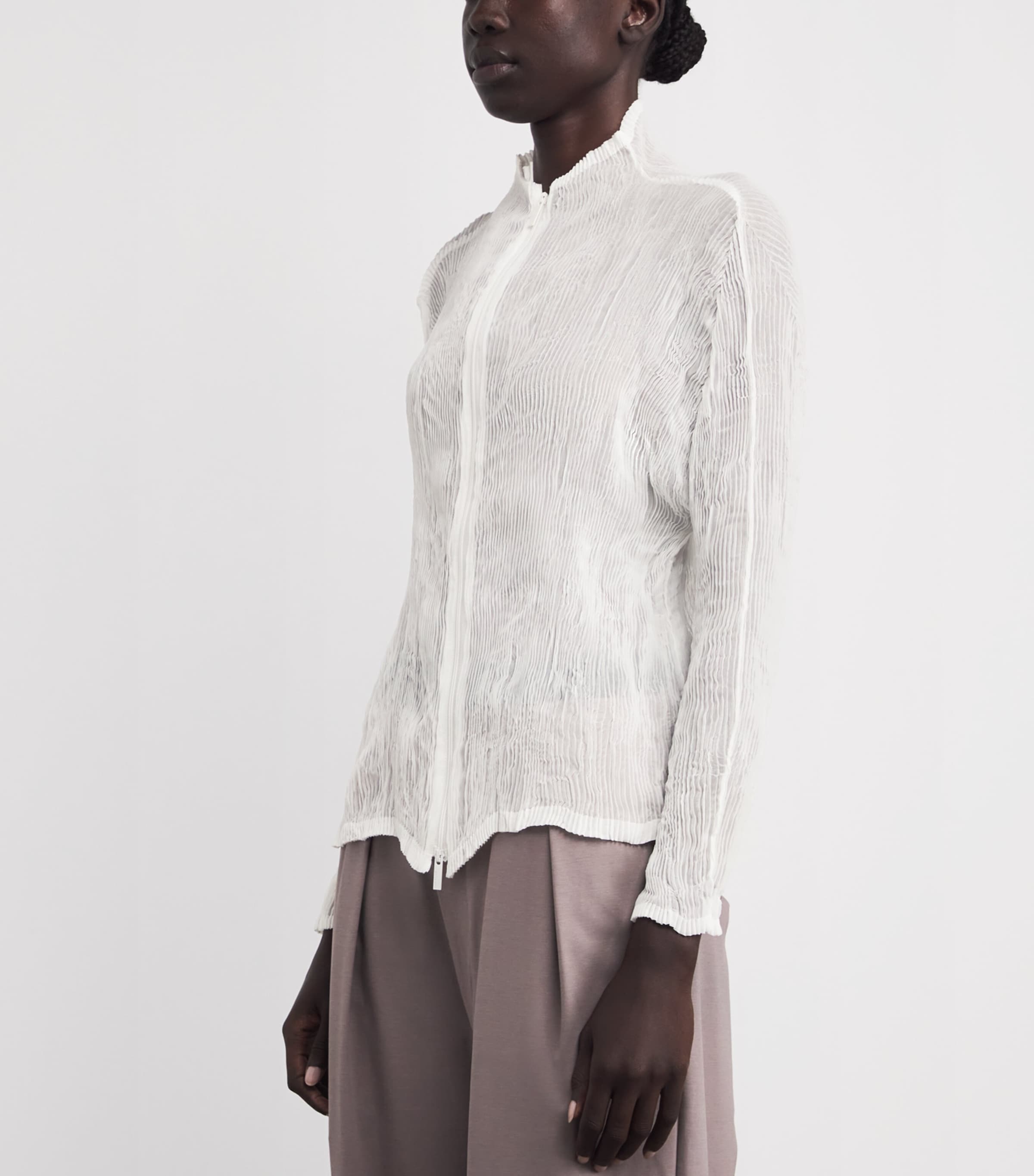 Chiffon Twist Pleats Zip Cardigan 01 Image 3