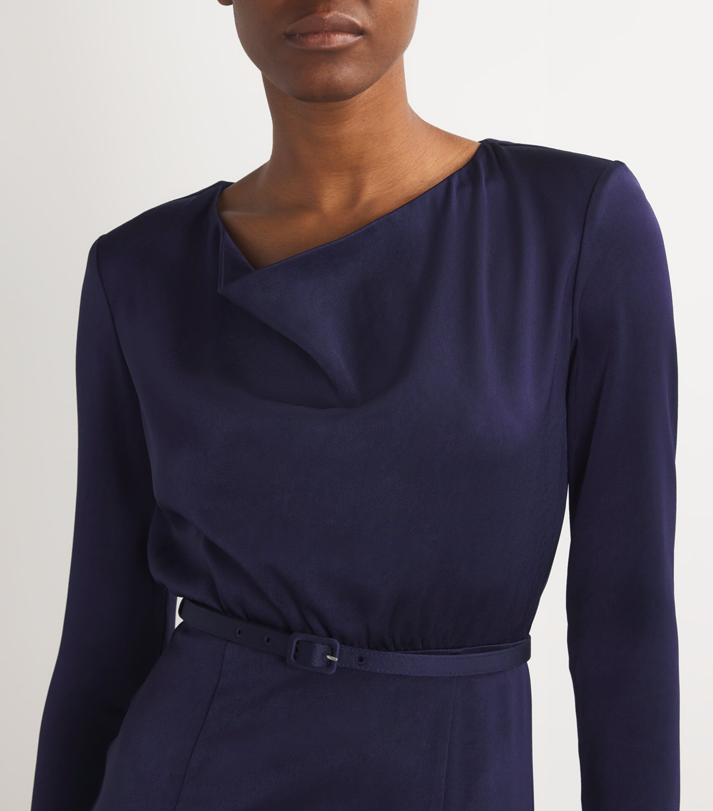 Roland Mouret Womens Satin Cowl-Neck Midi Dress Navy Image 6