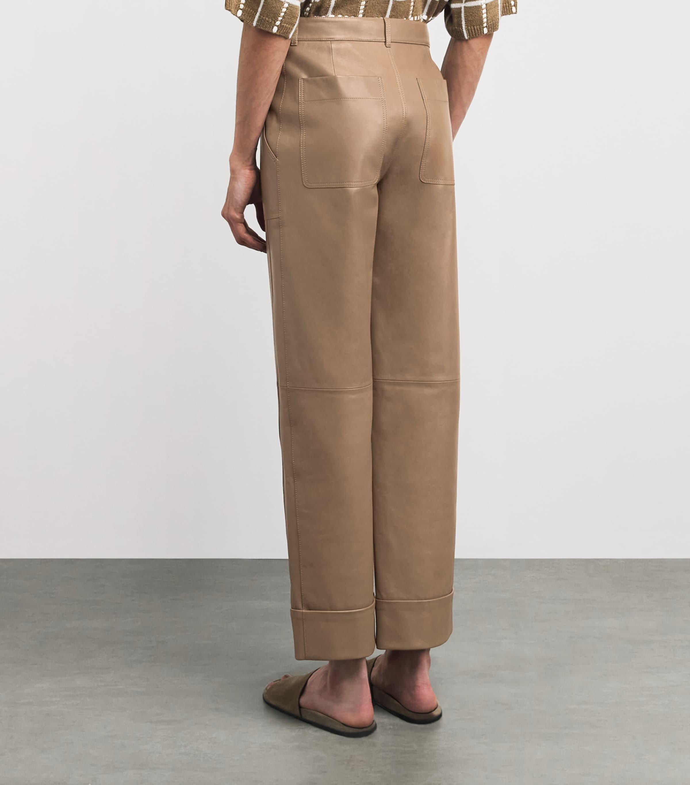 Lafayette 148 Womens Leather Straight Trousers Gncly Green Clay Image 5