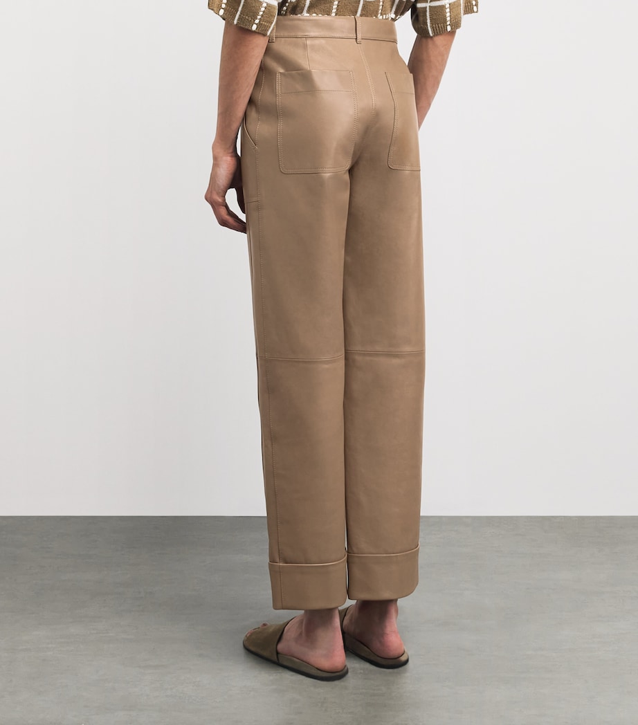 Lafayette 148 Womens Leather Straight Trousers Gncly Green Clay Image 5