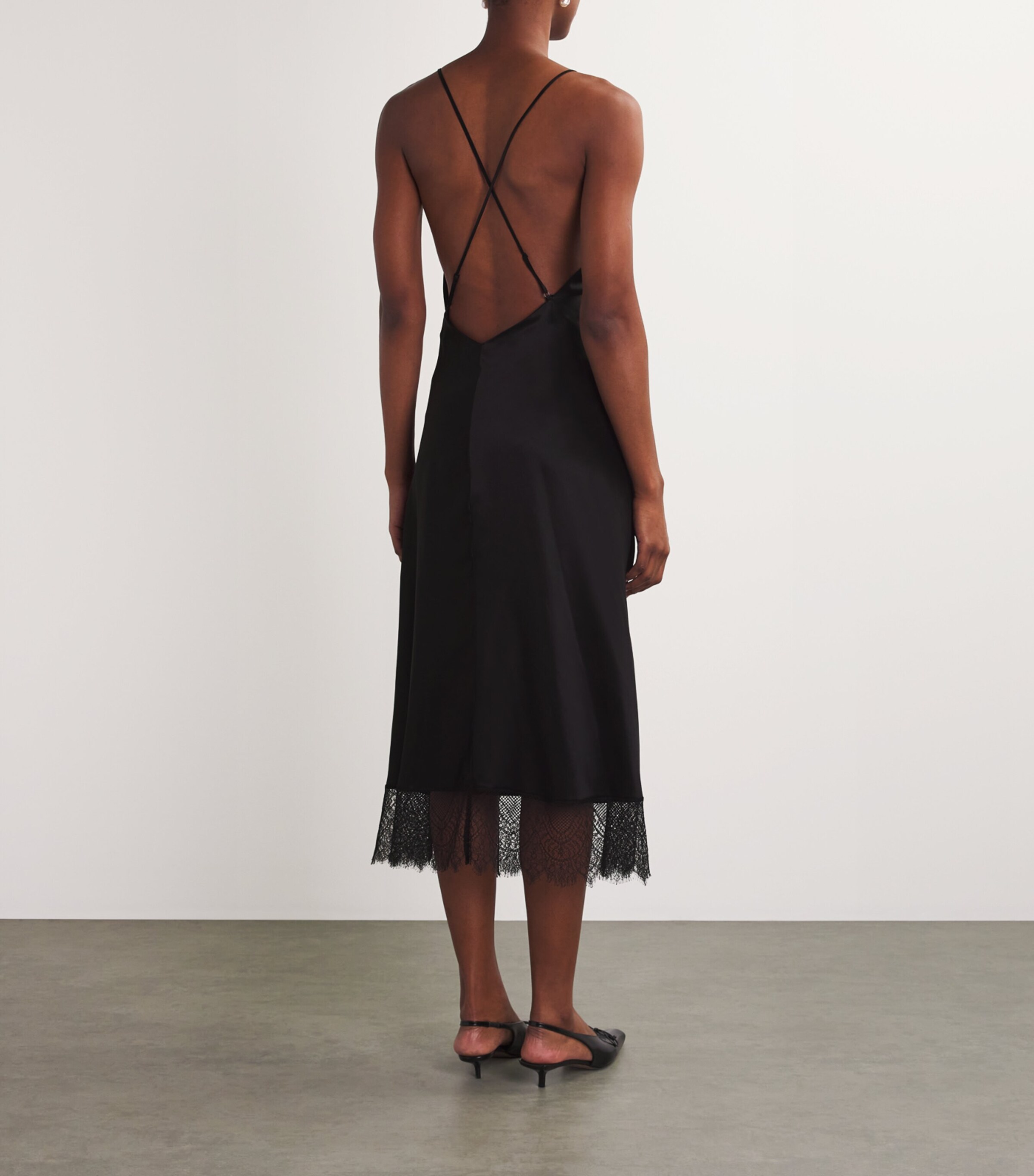 Silk Lace Midi Dress BLACK Image 3