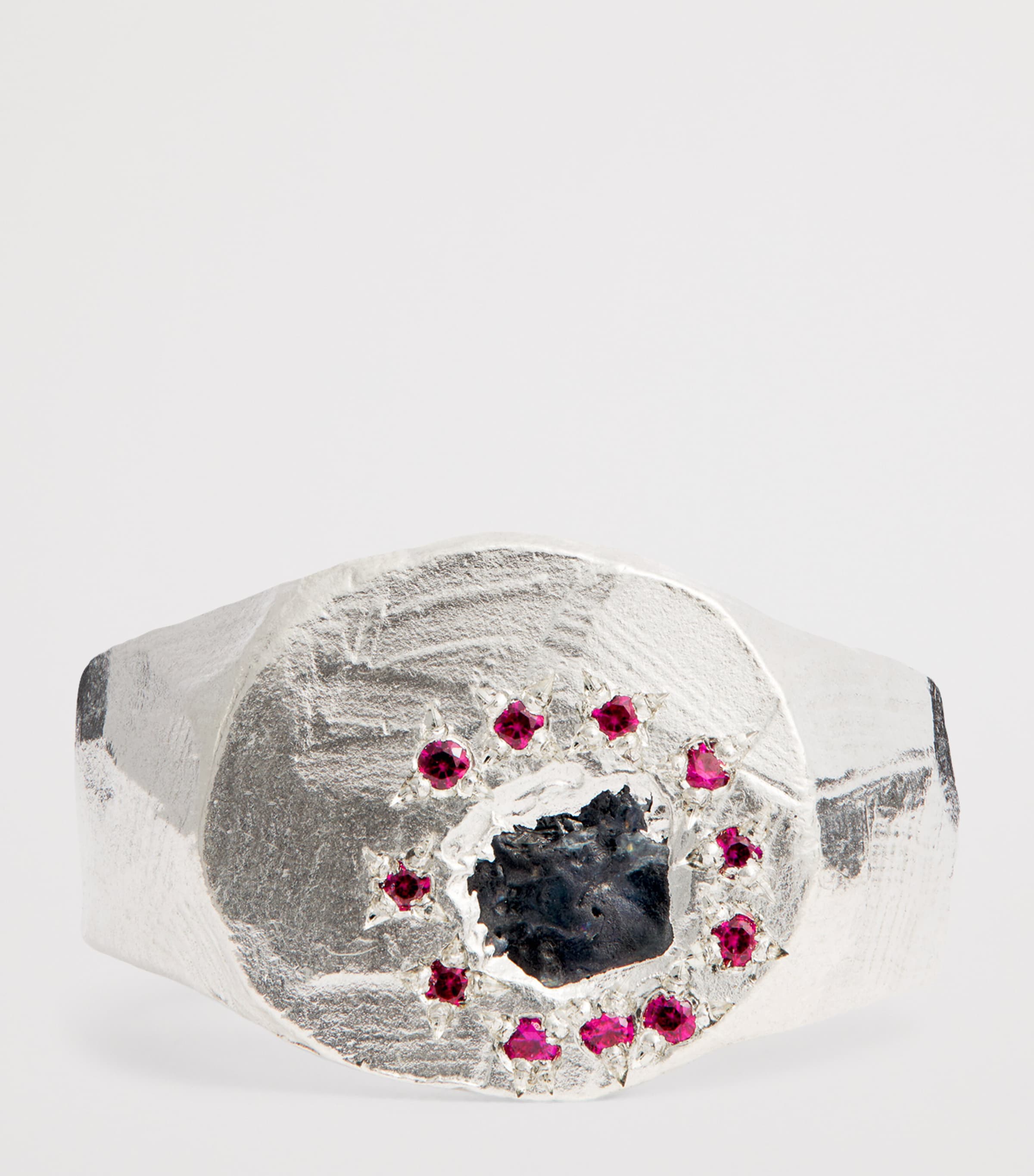 The Ouze Recycled Sterling Silver, Sapphire And Ruby Island Signet Ring In Silver