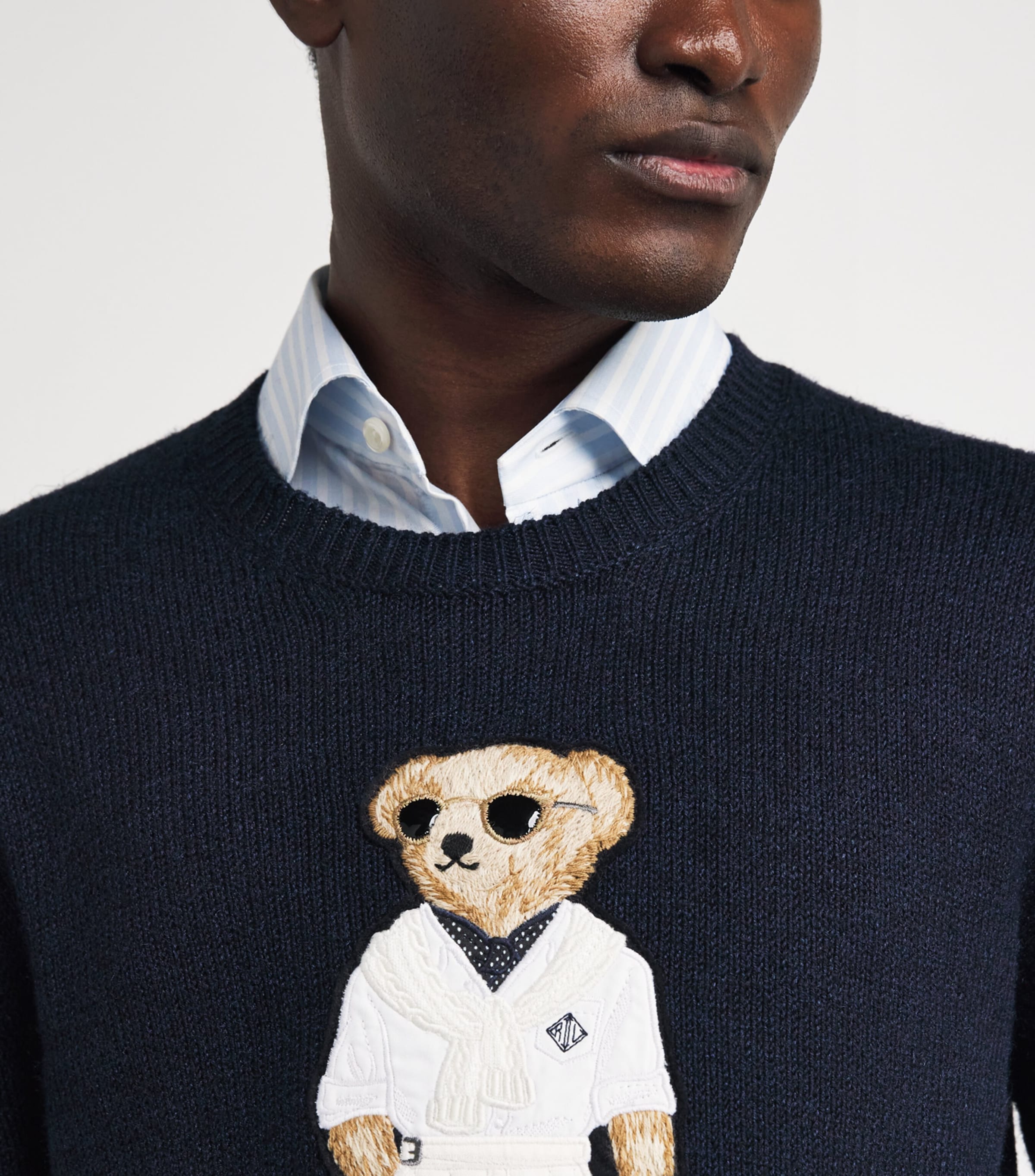 Ralph Lauren Purple Label Mens Silk-Linen Polo Bear Sweater Clssic Chairman Navy Image 3