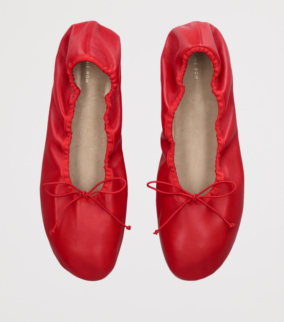 Nappa Leather Round Ballet Flats RED Image 4