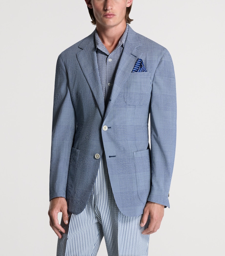 Dunhill Mens Wool-Silk Check Cavendish Blazer Blue White Image 4