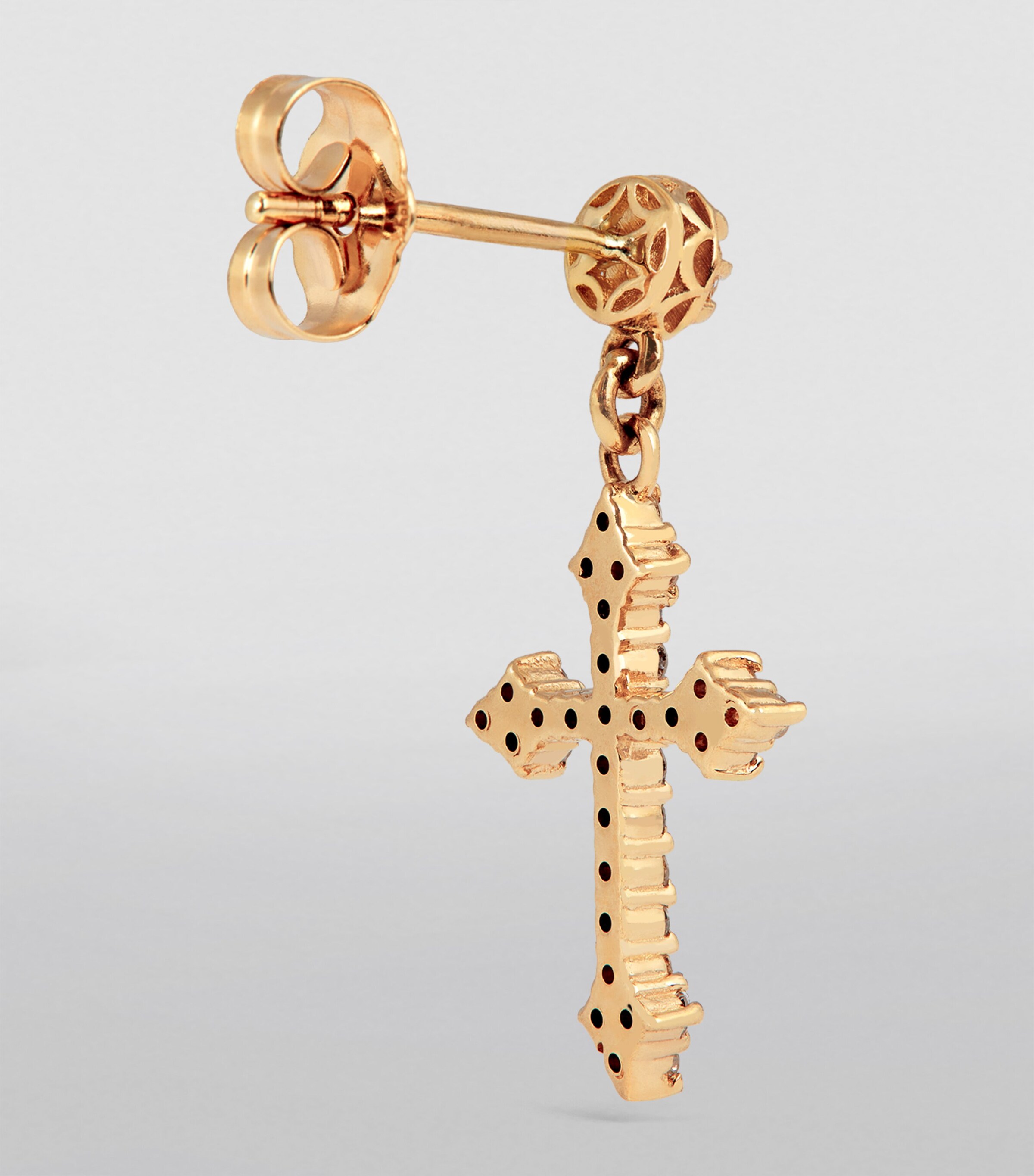 Jacquie Aiche Yellow Gold and Diamond Gothic Cross Single Earring Yellow Gold Image 3