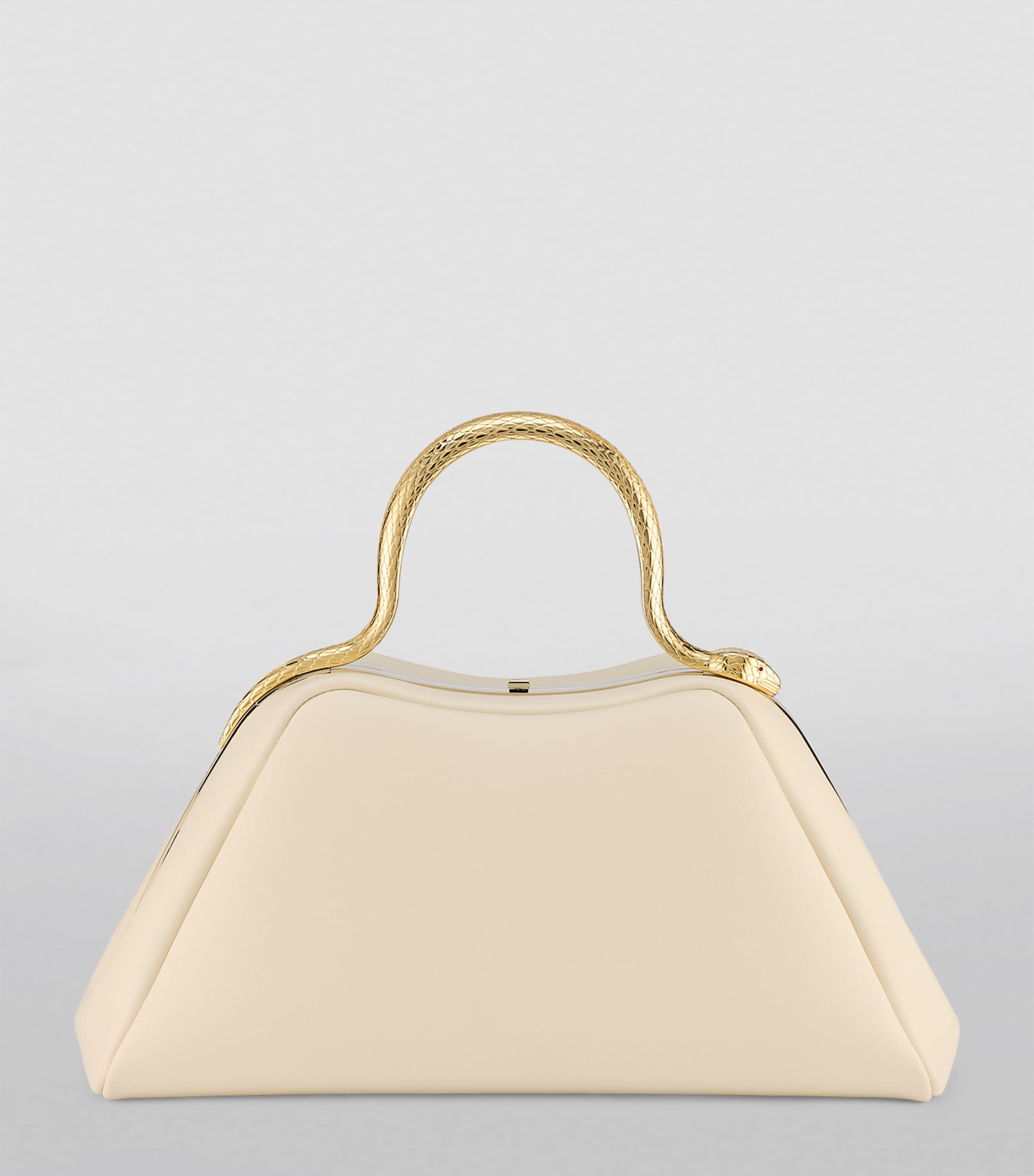 Small Leather Serpentine Top Handle Bag WHITE Image 5