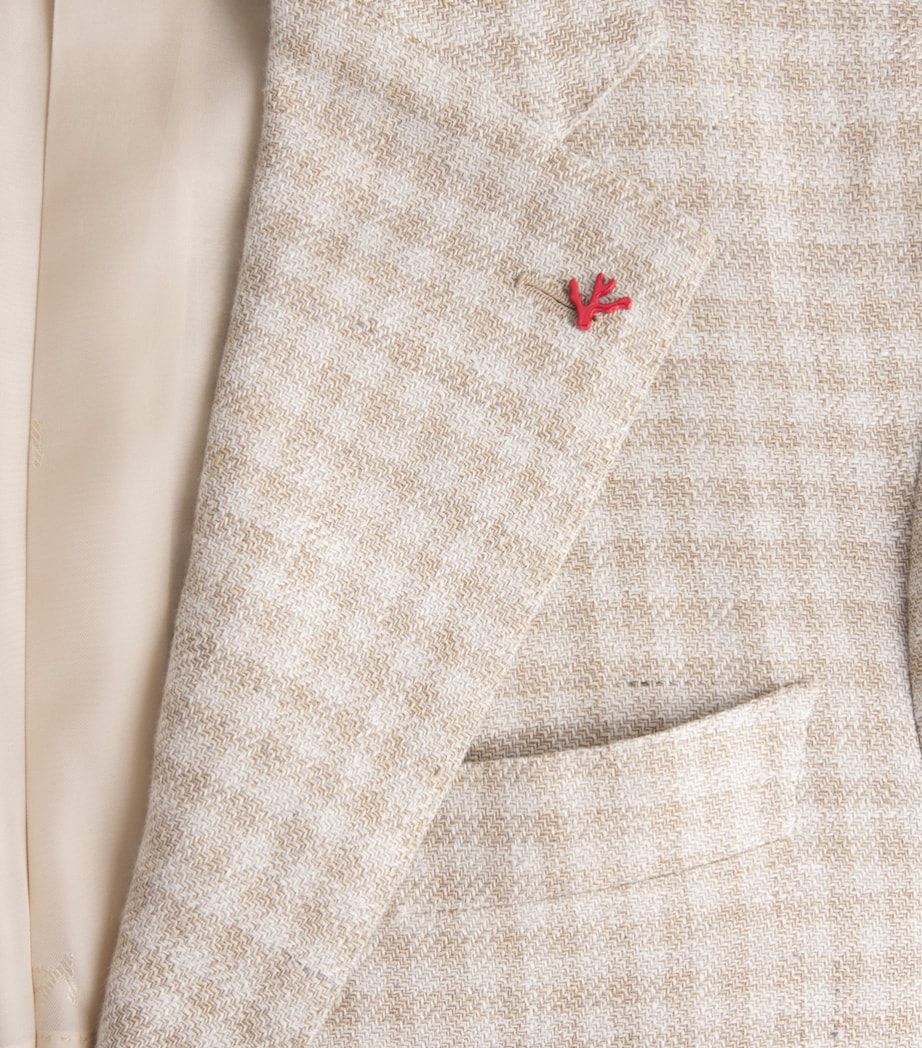 Isaia Mens Linen-Wool-Silk Check Blazer Image 6