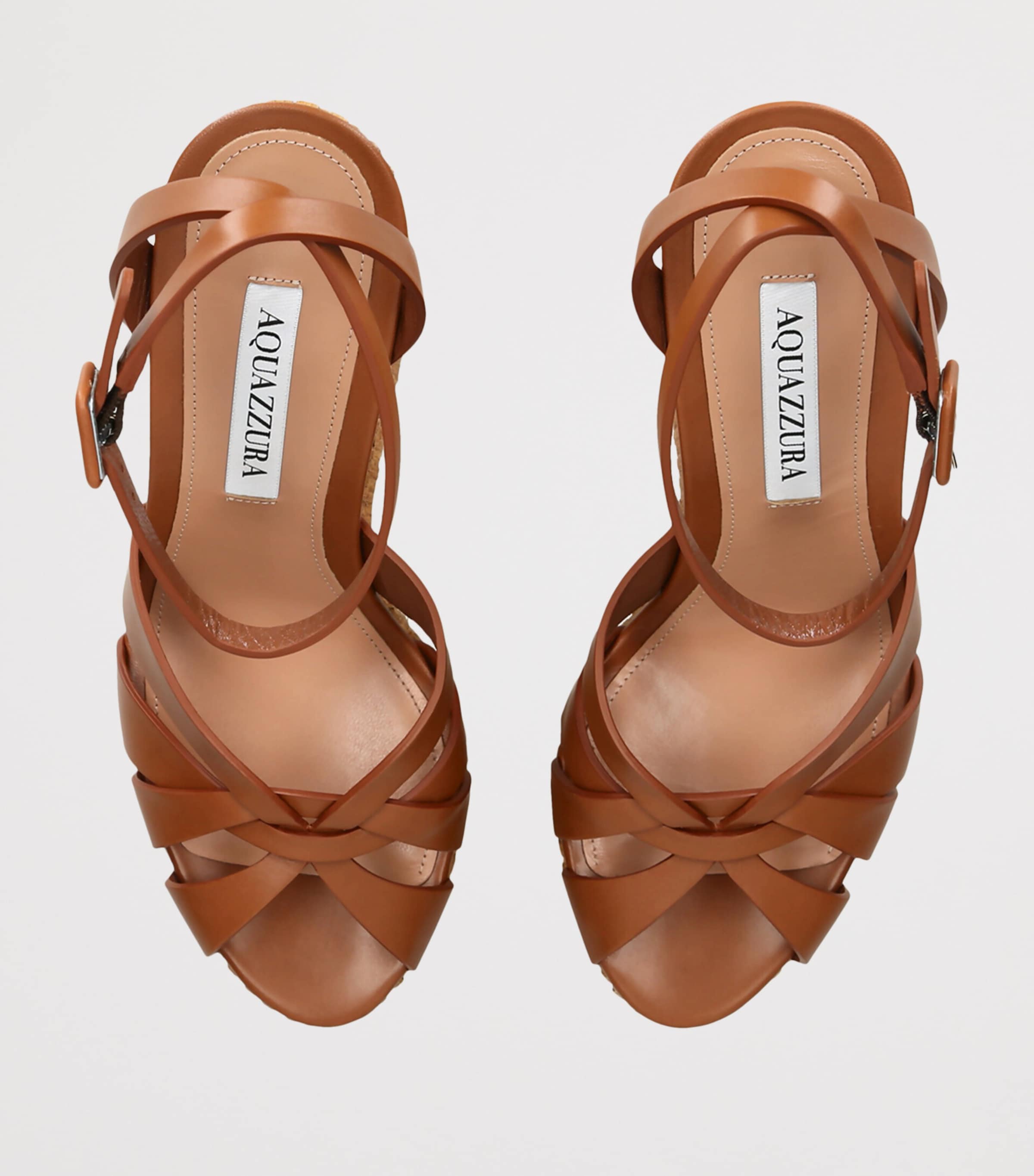 Aquazzura Leather Copacabana Wedge Sandals Mid Brown Image 4
