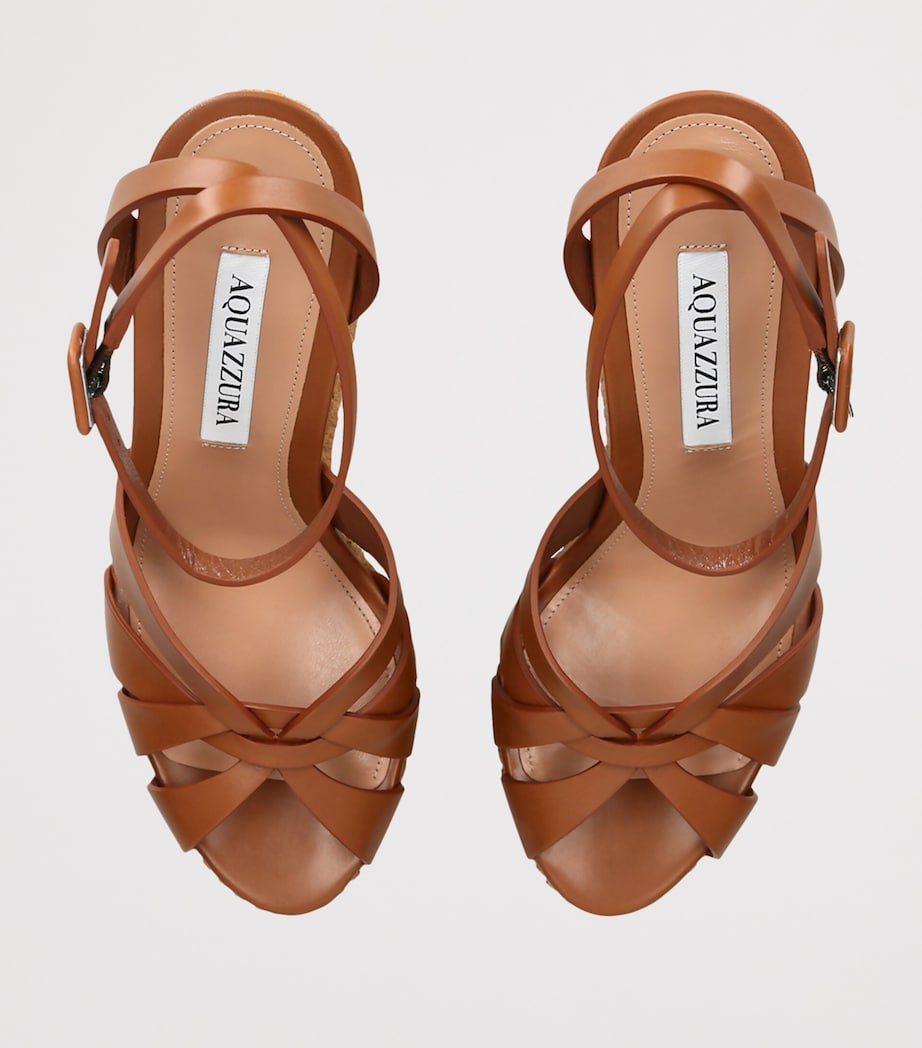 Aquazzura Leather Copacabana Wedge Sandals Mid Brown Image 4