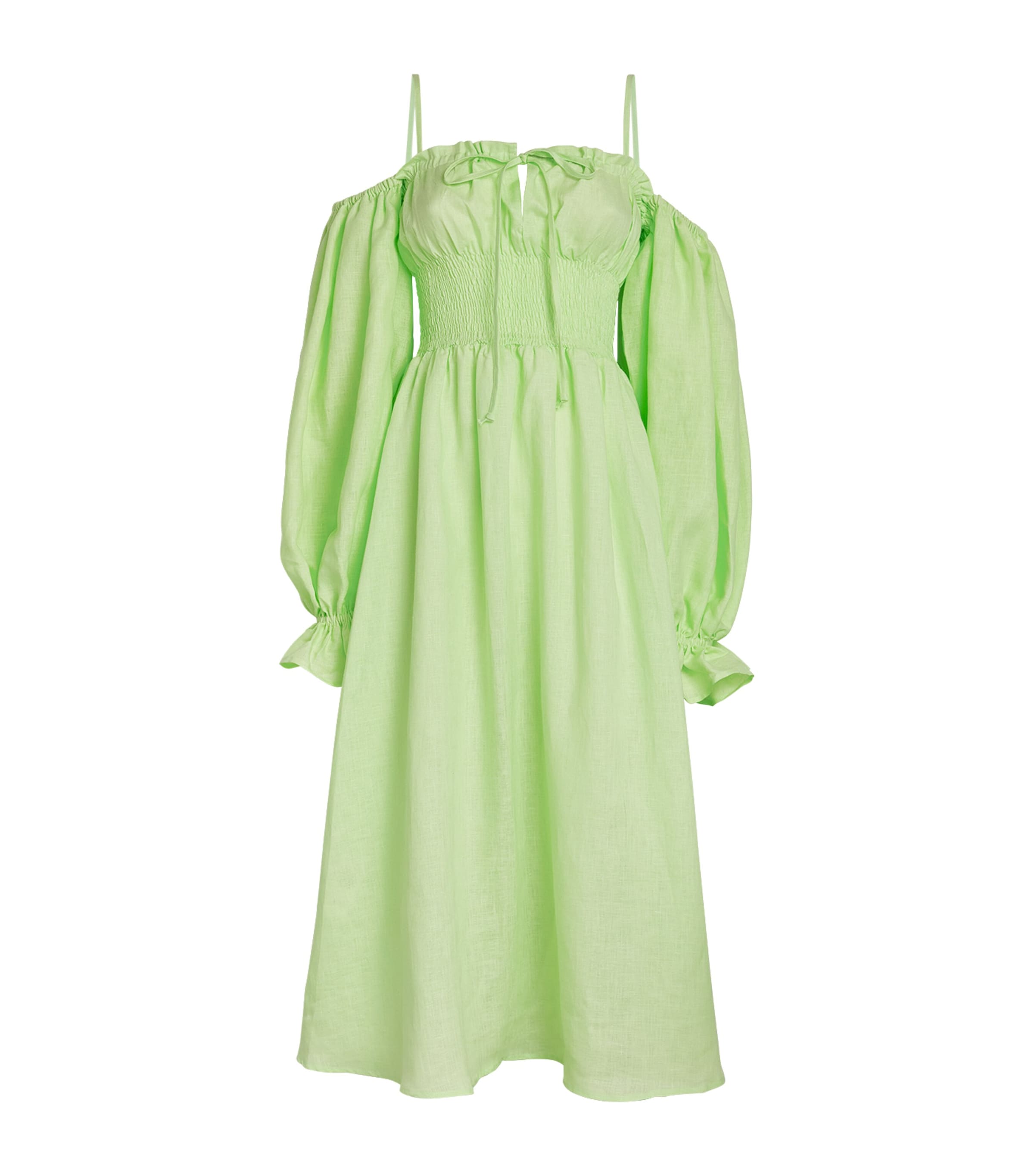 Sleeper Linen Cancan Maxi Dress In Green