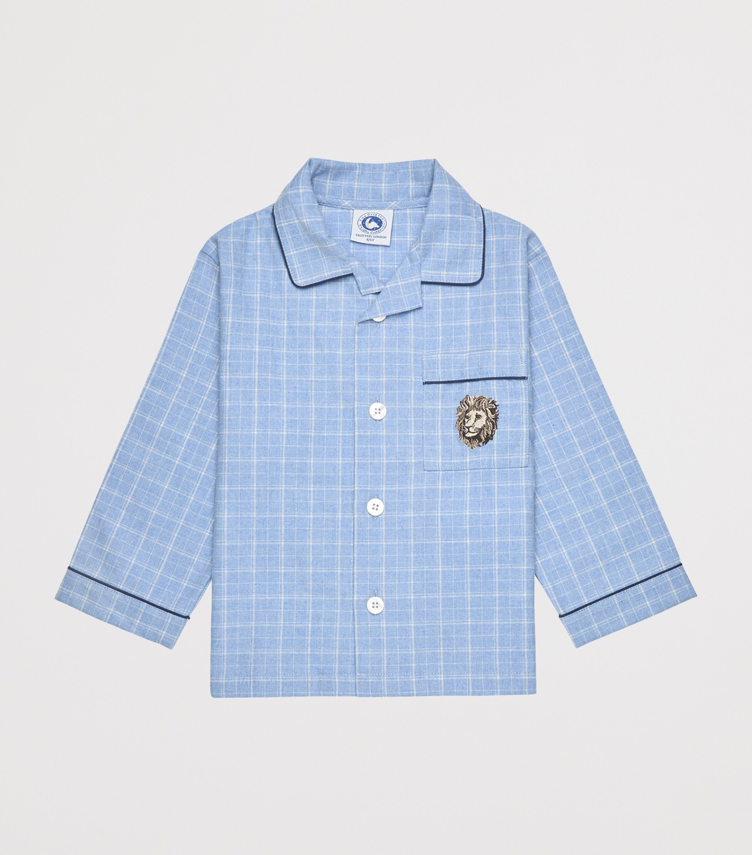 Cotton Augustus Lion Pyjama Set (6-11 Years) DENIM CHECK Image 2