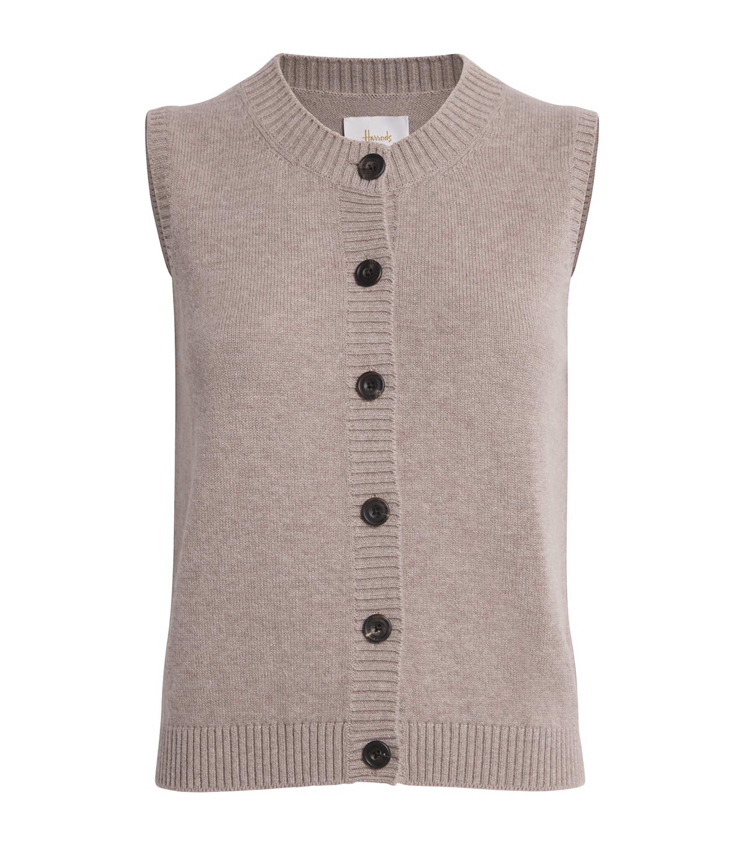 Harrods Womens Cashmere-Cotton Sweater Vest Dark Natural Image 1