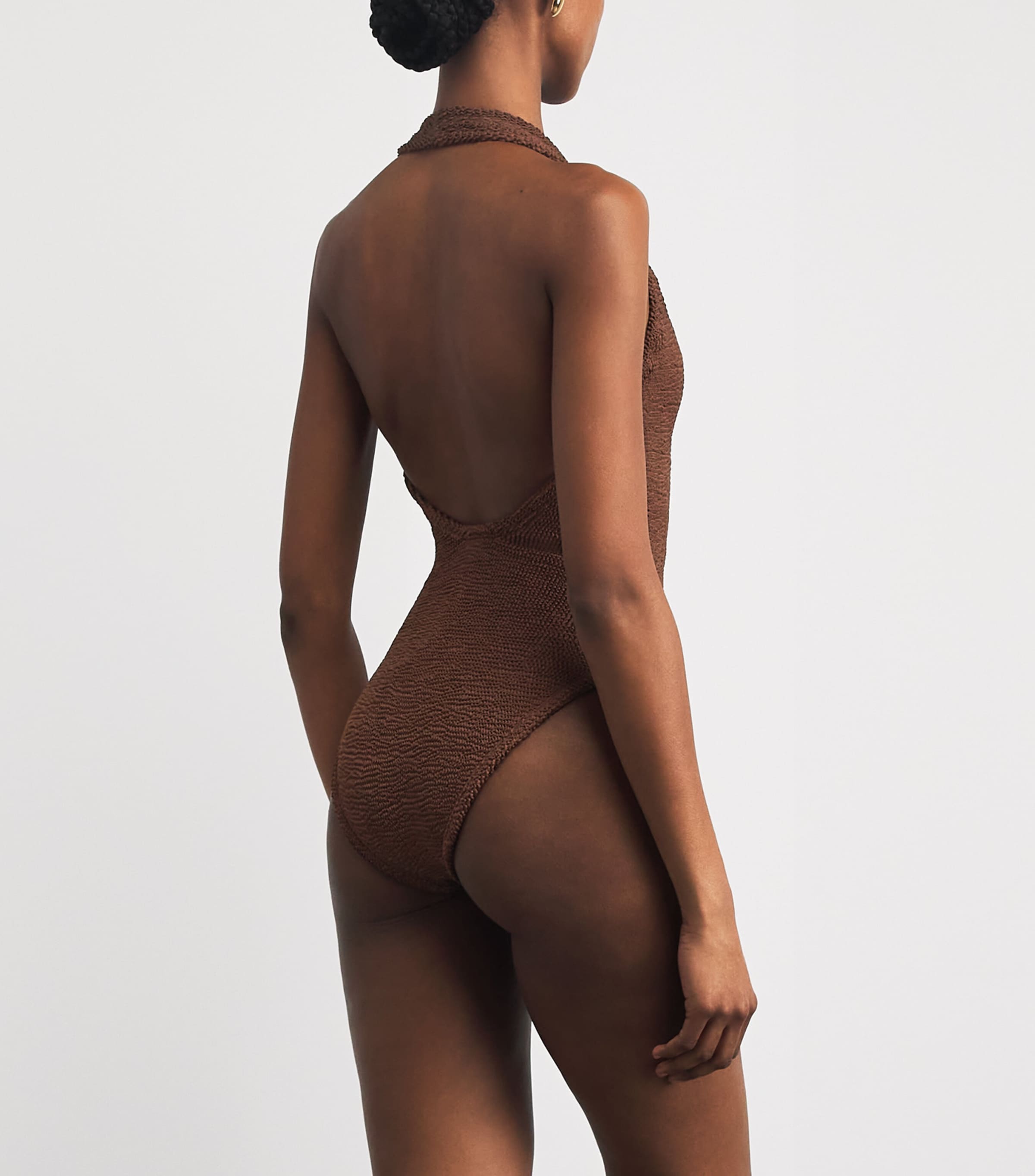Hunza G Womens Beaded Halterneck Adriana Swimsuit Metallic Chocolate Image 4