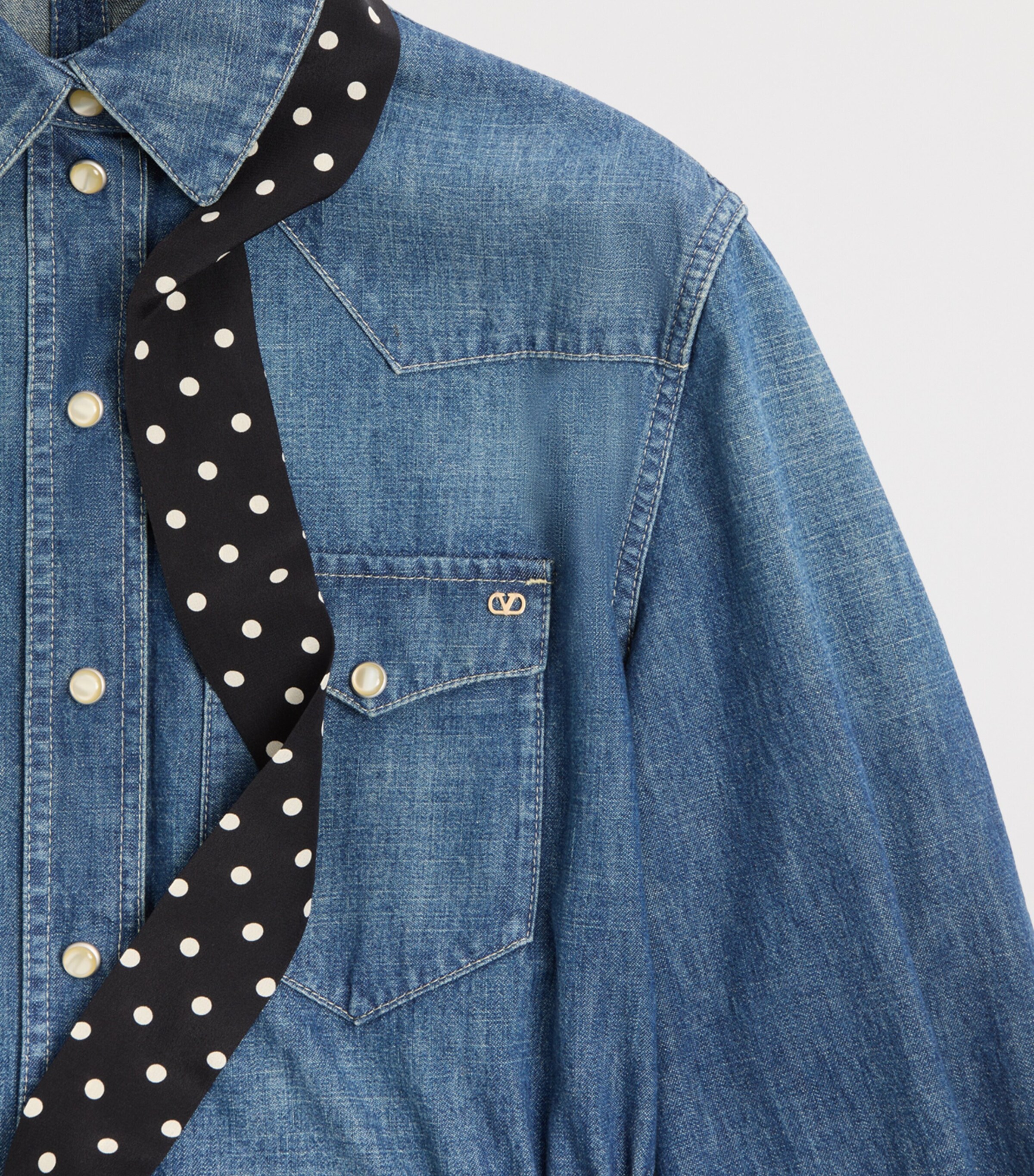 Valentino Womens Denim Polka-Dot Bow Shirt Dress Image 7