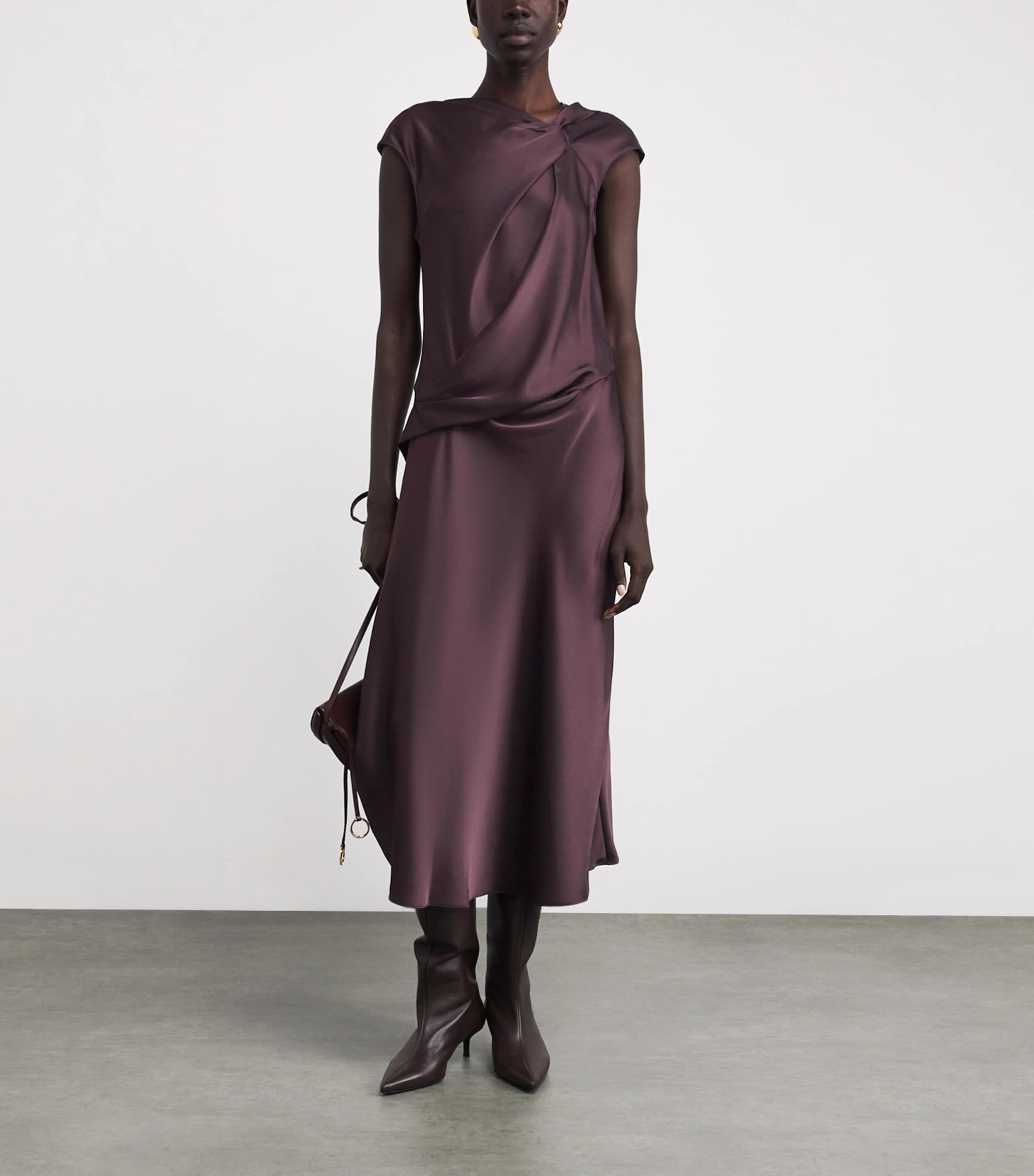 Satin Twisted Midi Dress HFR-DEEP PLUM Image 2