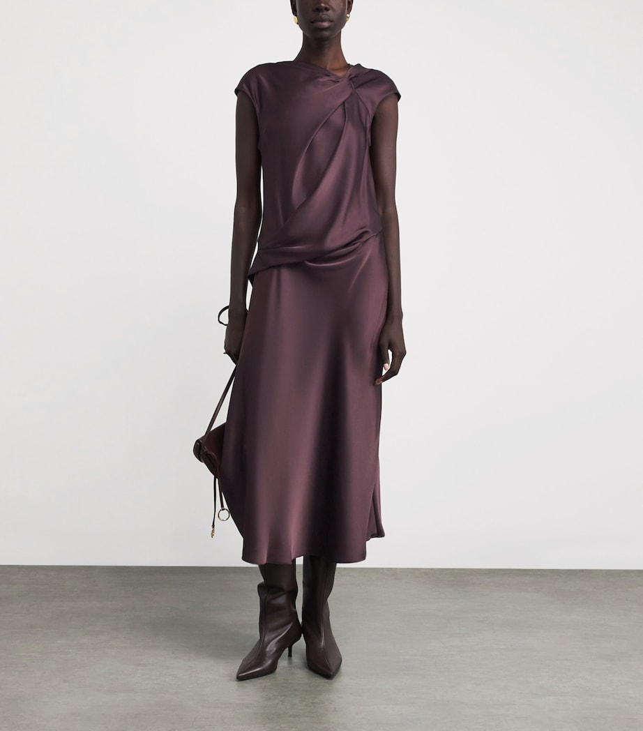 Satin Twisted Midi Dress HFR-DEEP PLUM Image 2