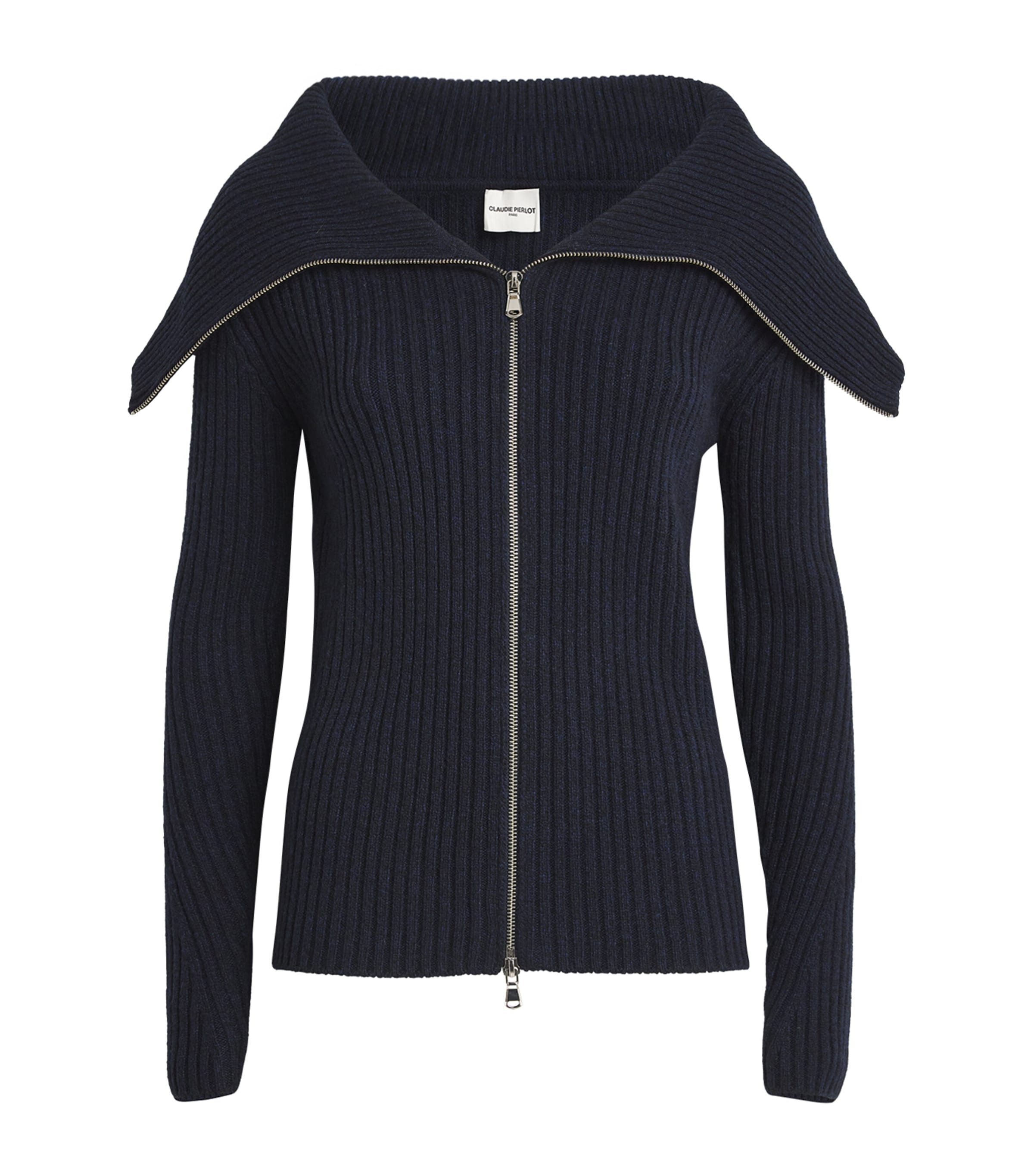 Shop Claudie Pierlot Wool-blend Zip-up Sweater In Blue