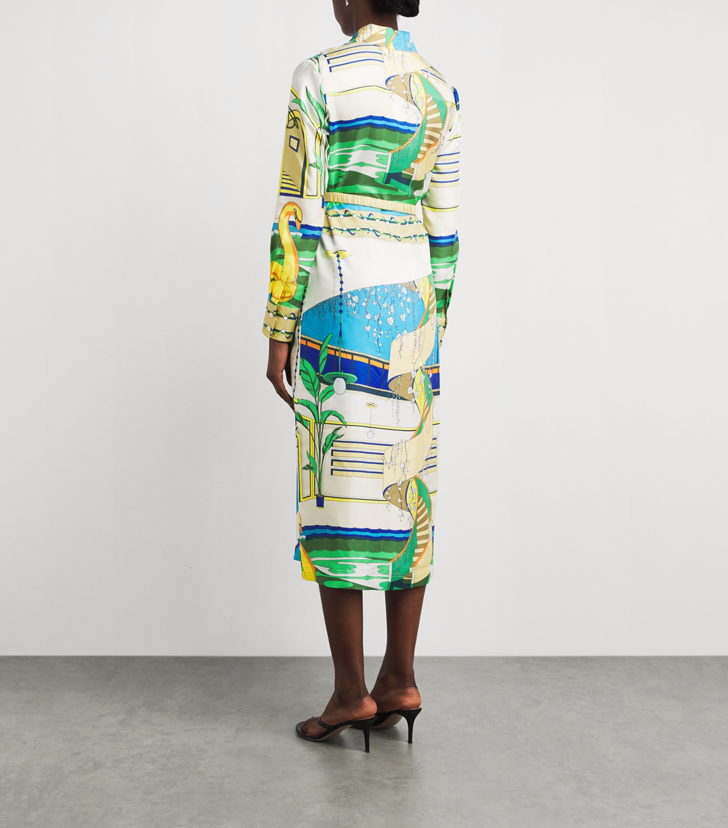 Tory Burch Womens Silk Printed Midi Shirt Dress The Pool Blue Image 4