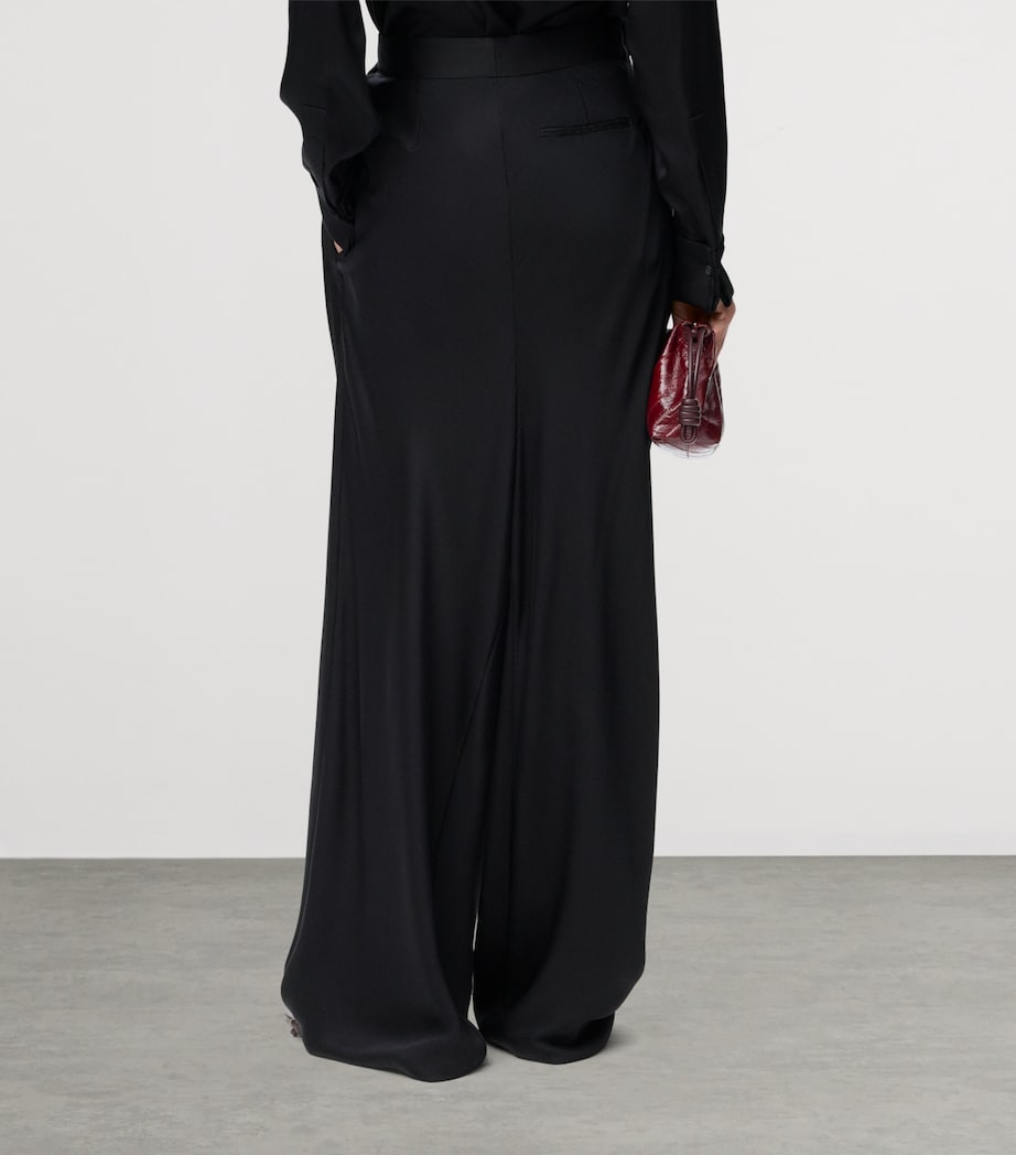 Silk Draped Wide-Leg Trousers BLACK Image 4