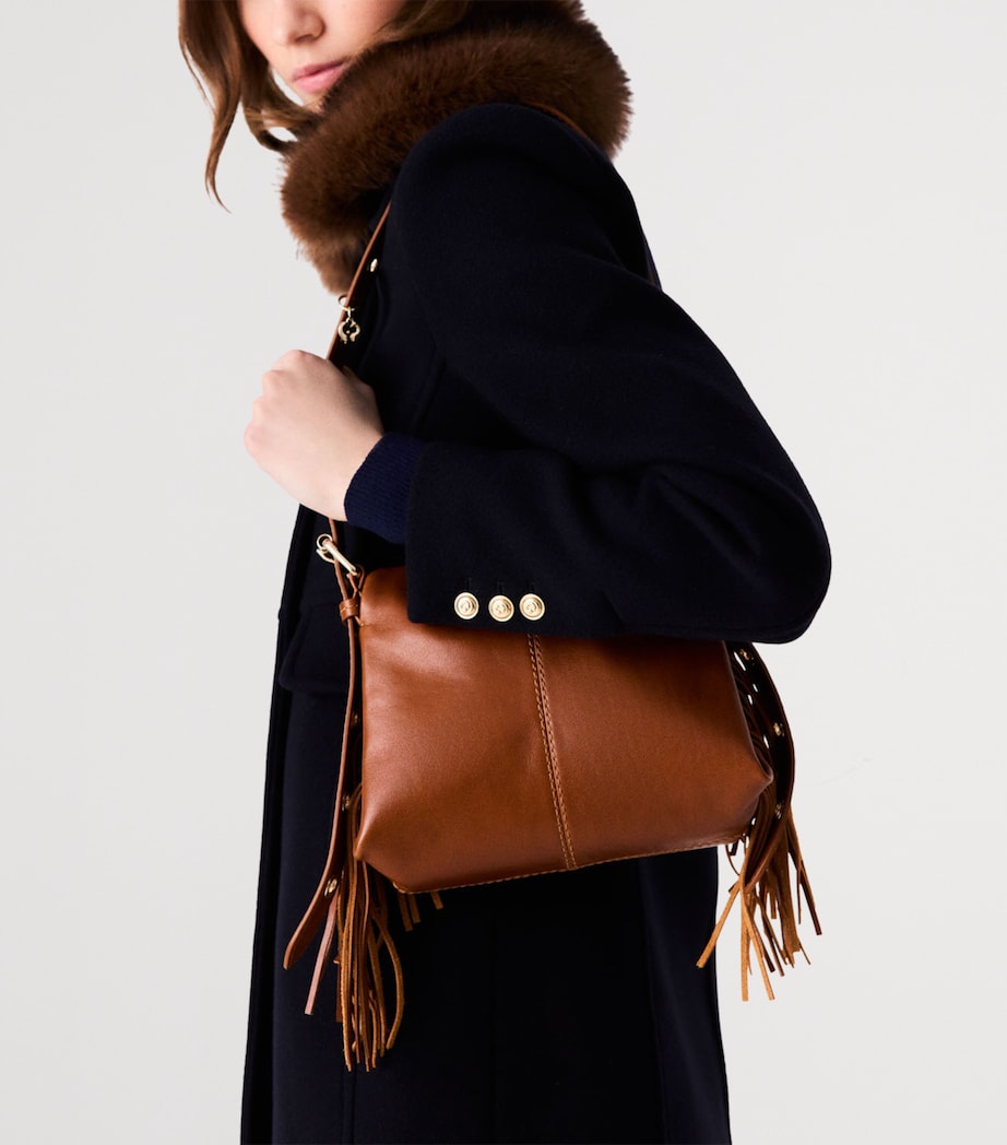 Maje Mini Leather Miss M Shoulder Bag Tobacco Image 3