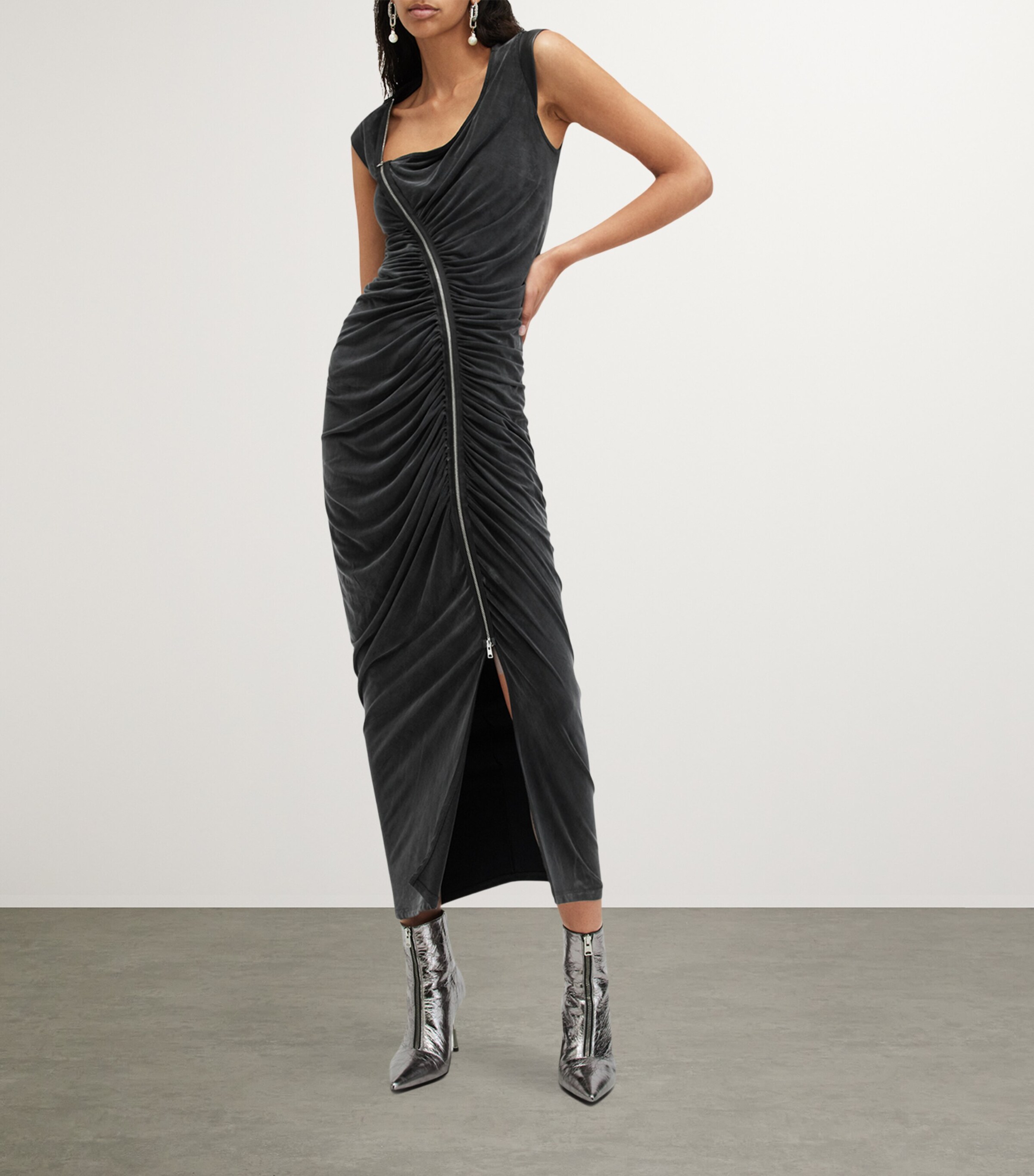 AllSaints Black Umbra Midi Dress | Harrods US