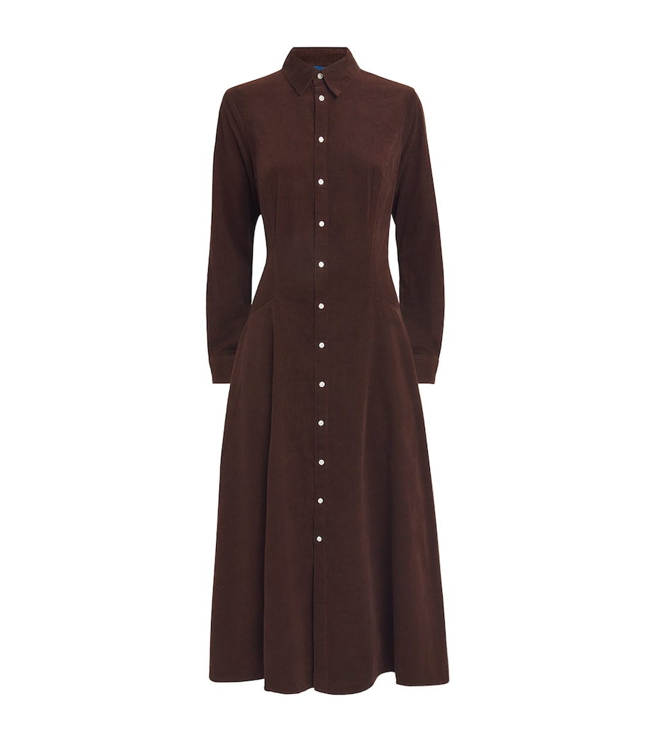 Polo Ralph Lauren Womens Cotton Corduroy Midi Shirt Dress Brown Image 1