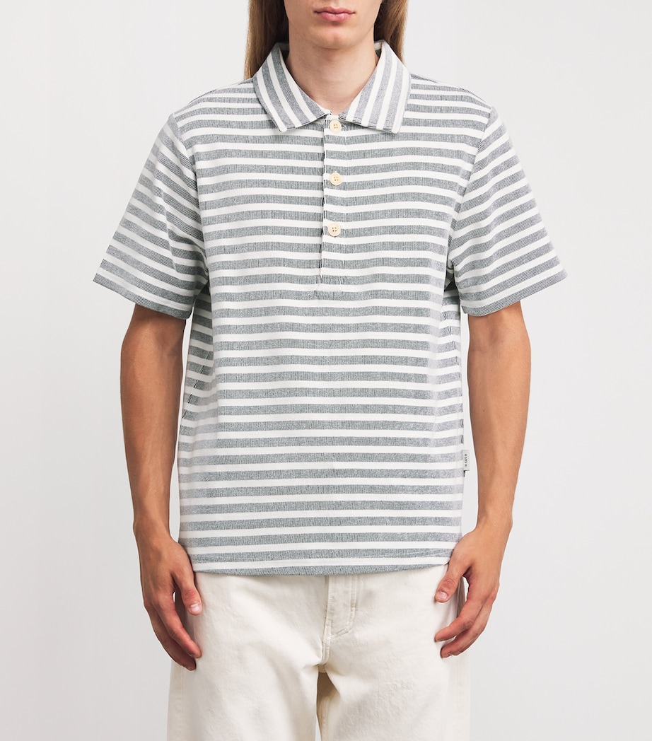 Cotton Stripe Polo Shirt CREAM/NAVY Image 3