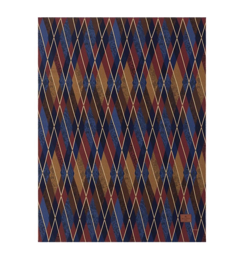 Etro Wool Harlequin Throw (135cm x 175cm) Print On Blue Base Image 1