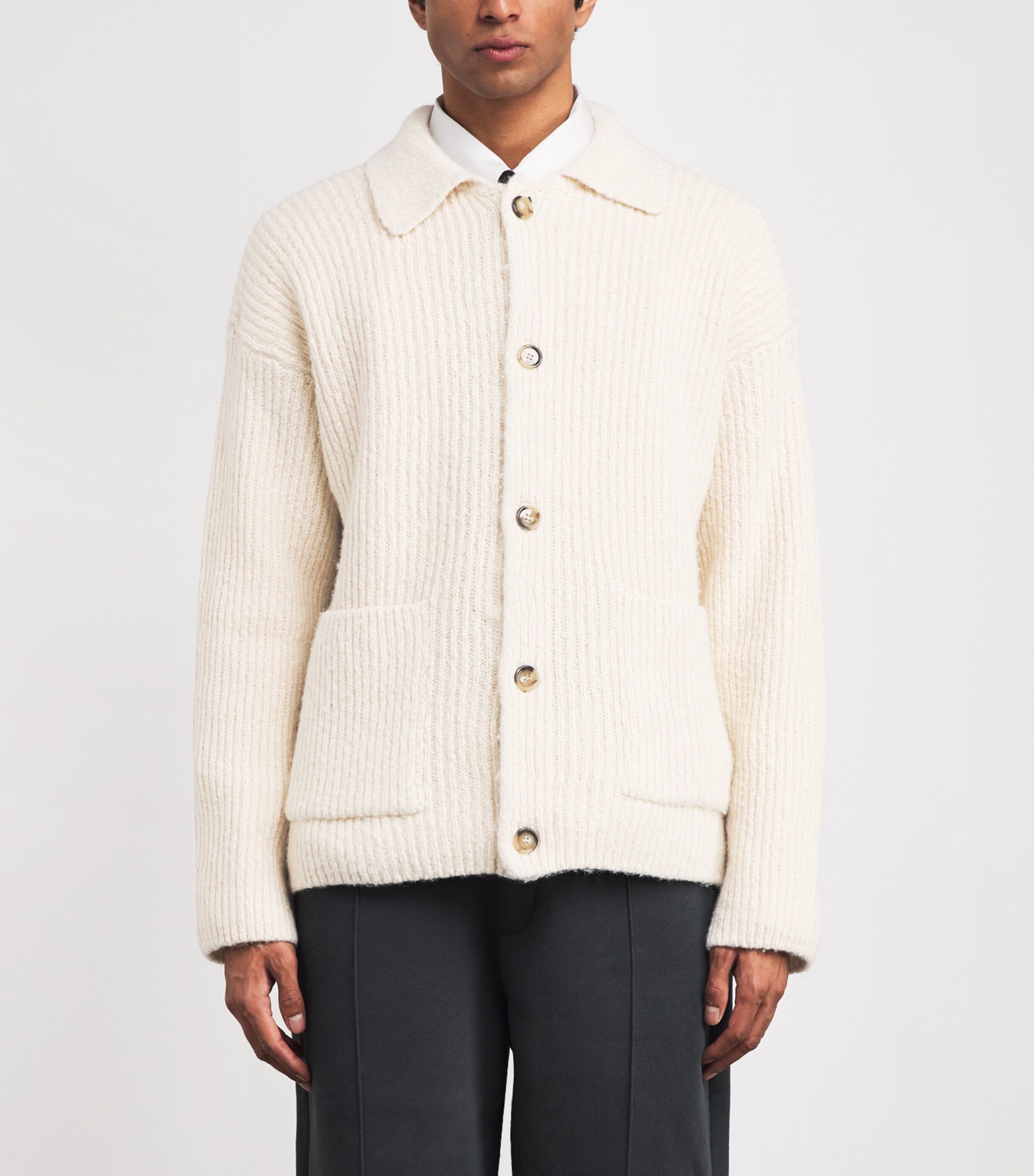 Wool-Blend Rib-Knit Cardigan 185 - IVOIRE Image 3
