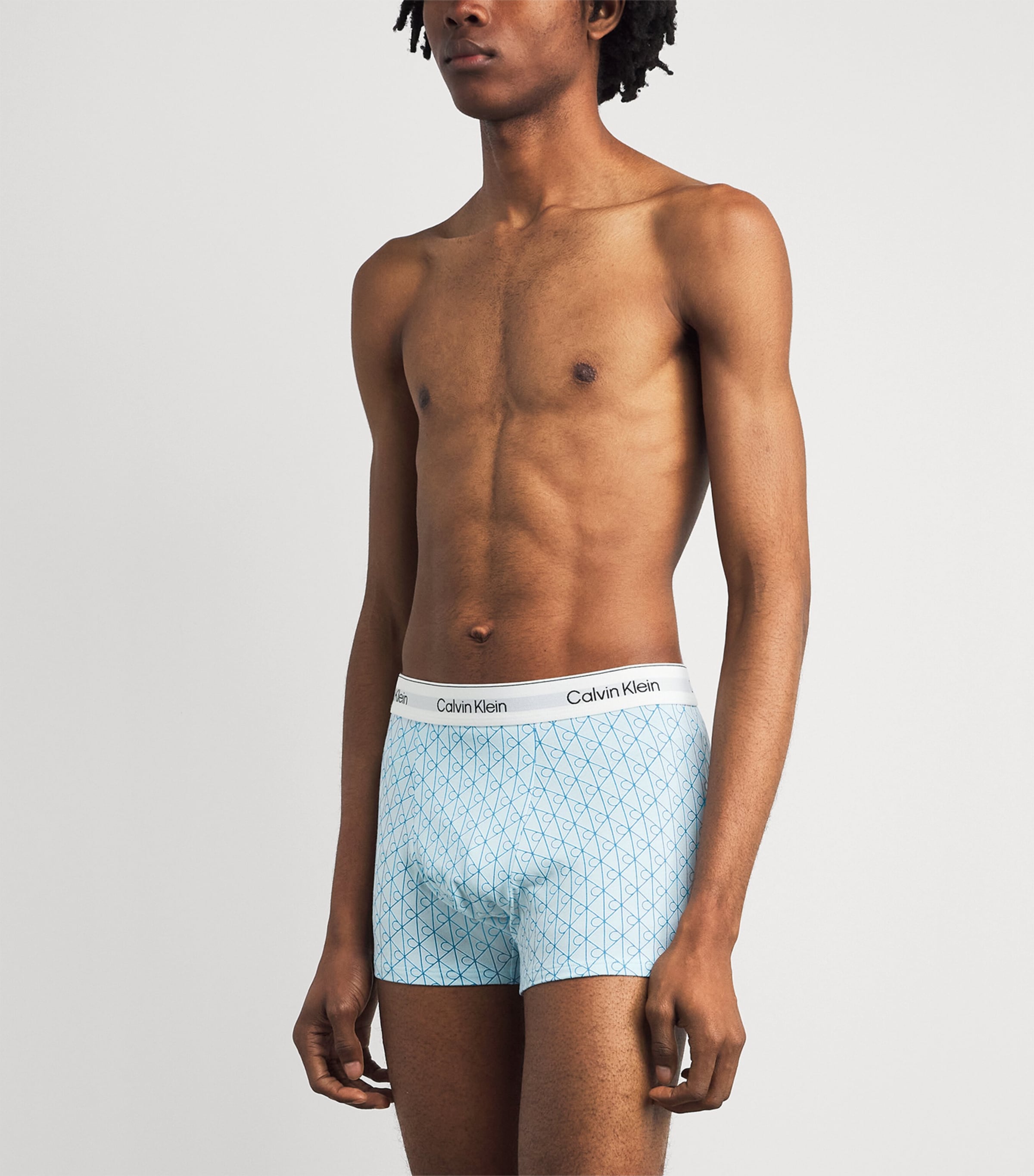 Calvin Klein Mens Stretch-Cotton Relaxed Icon Trunks (Pack of 3) Misty Grey/blue Image 2