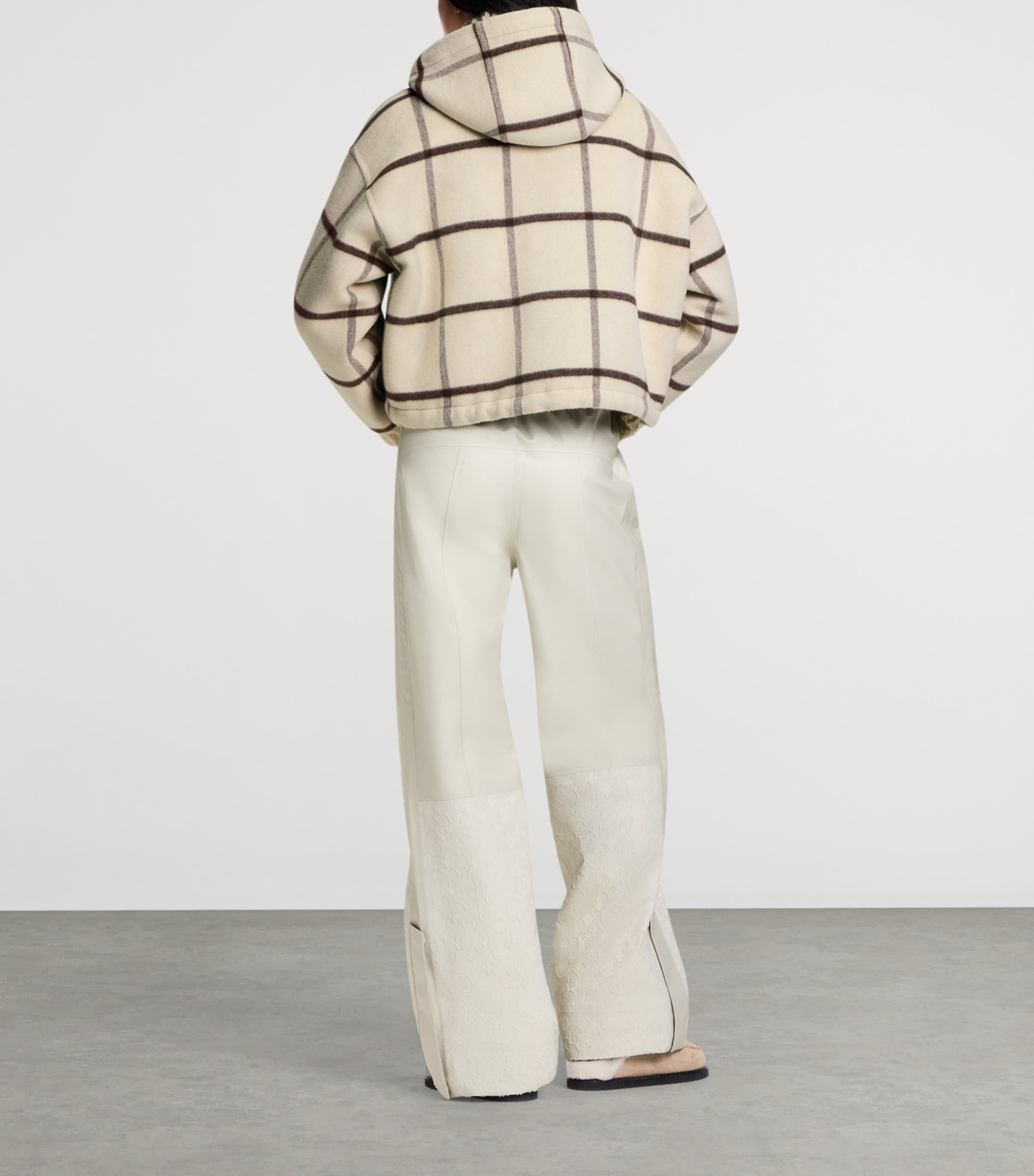 Wool-Blend Check Zip-Up Hoodie BEIGE Image 5