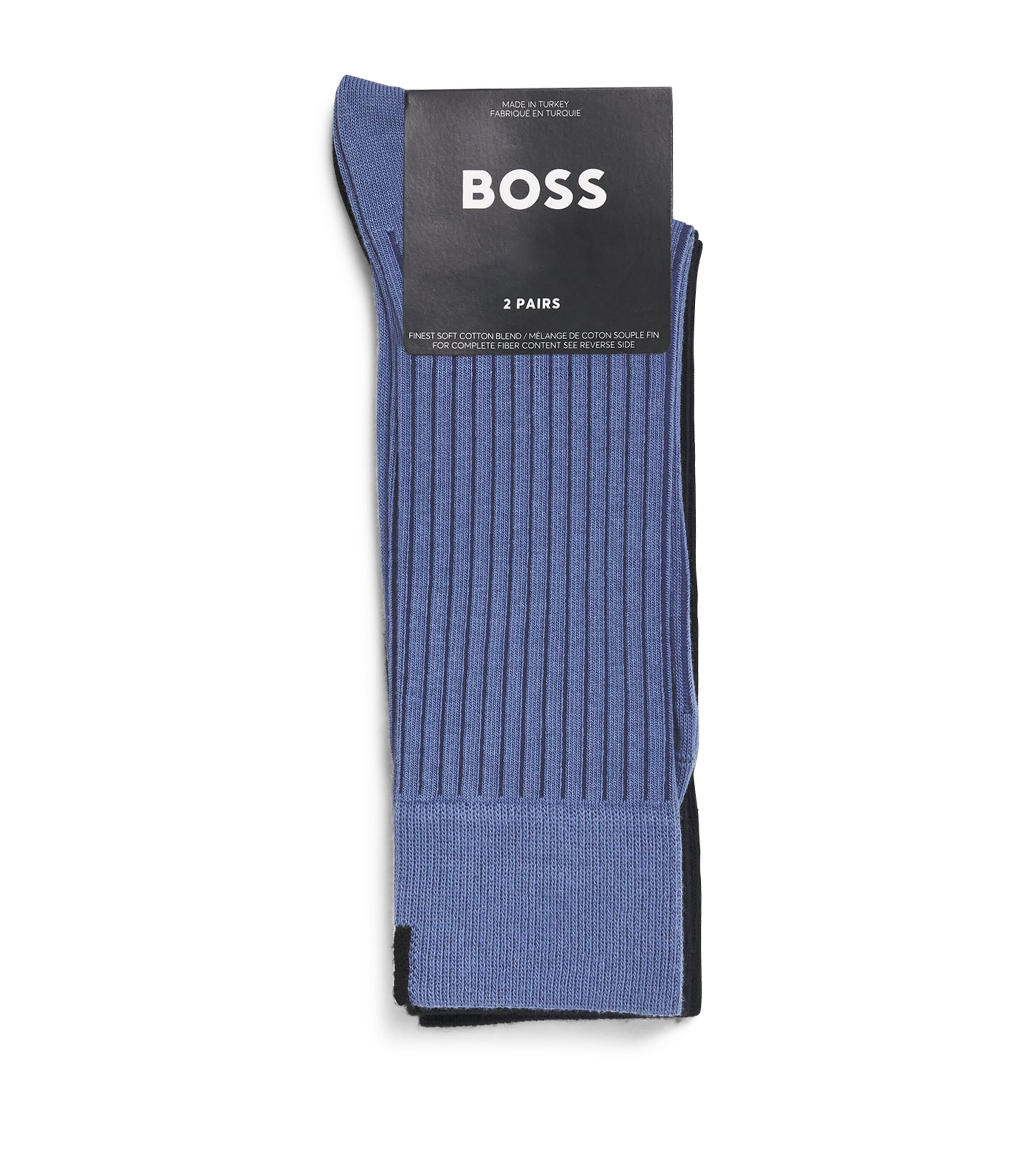 BOSS Mens Ribbed Logo Socks (Pack of 2) Open Image 1