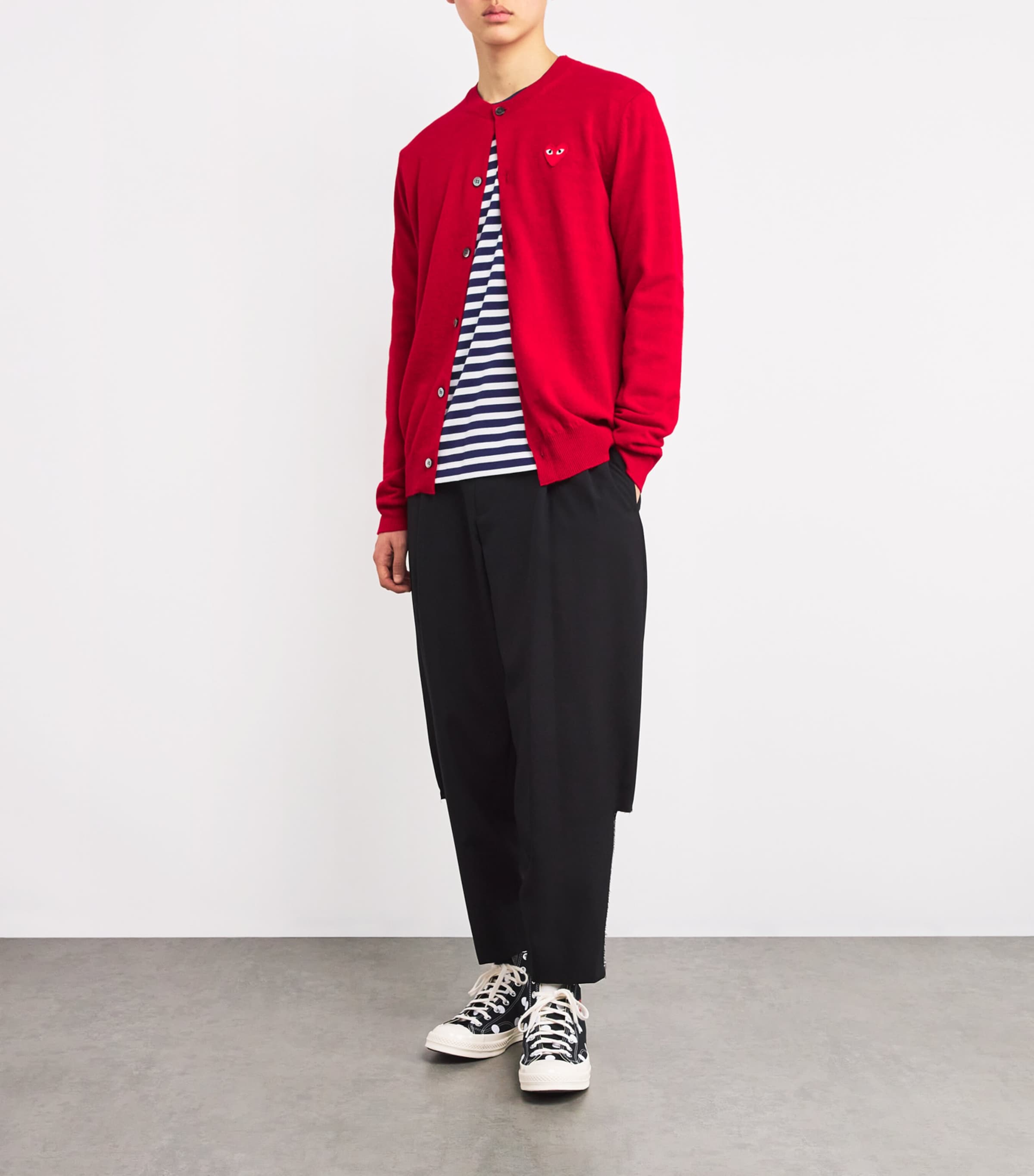 Comme Des Garçons Play Mens Wool Heart Cardigan Red Image 2