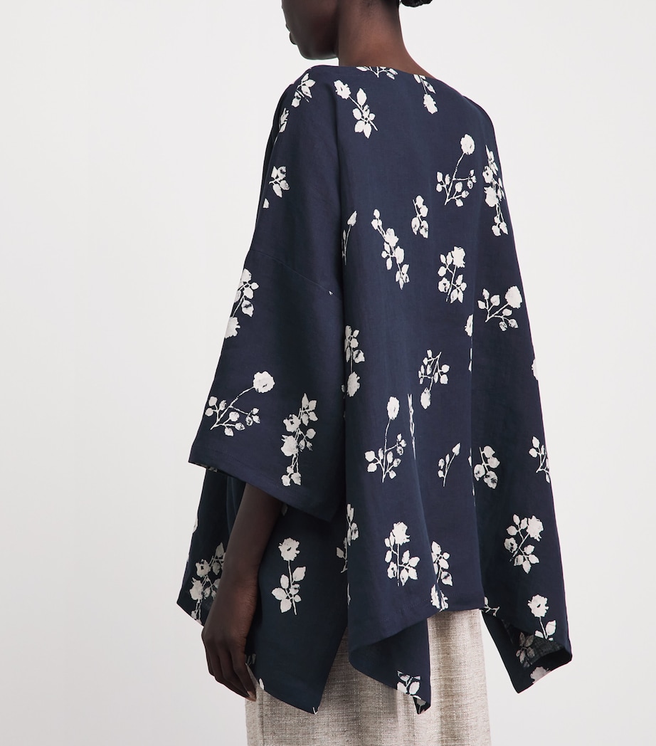 Eskandar Womens Linen Floral Boat-Neck Blouse Navy Image 5
