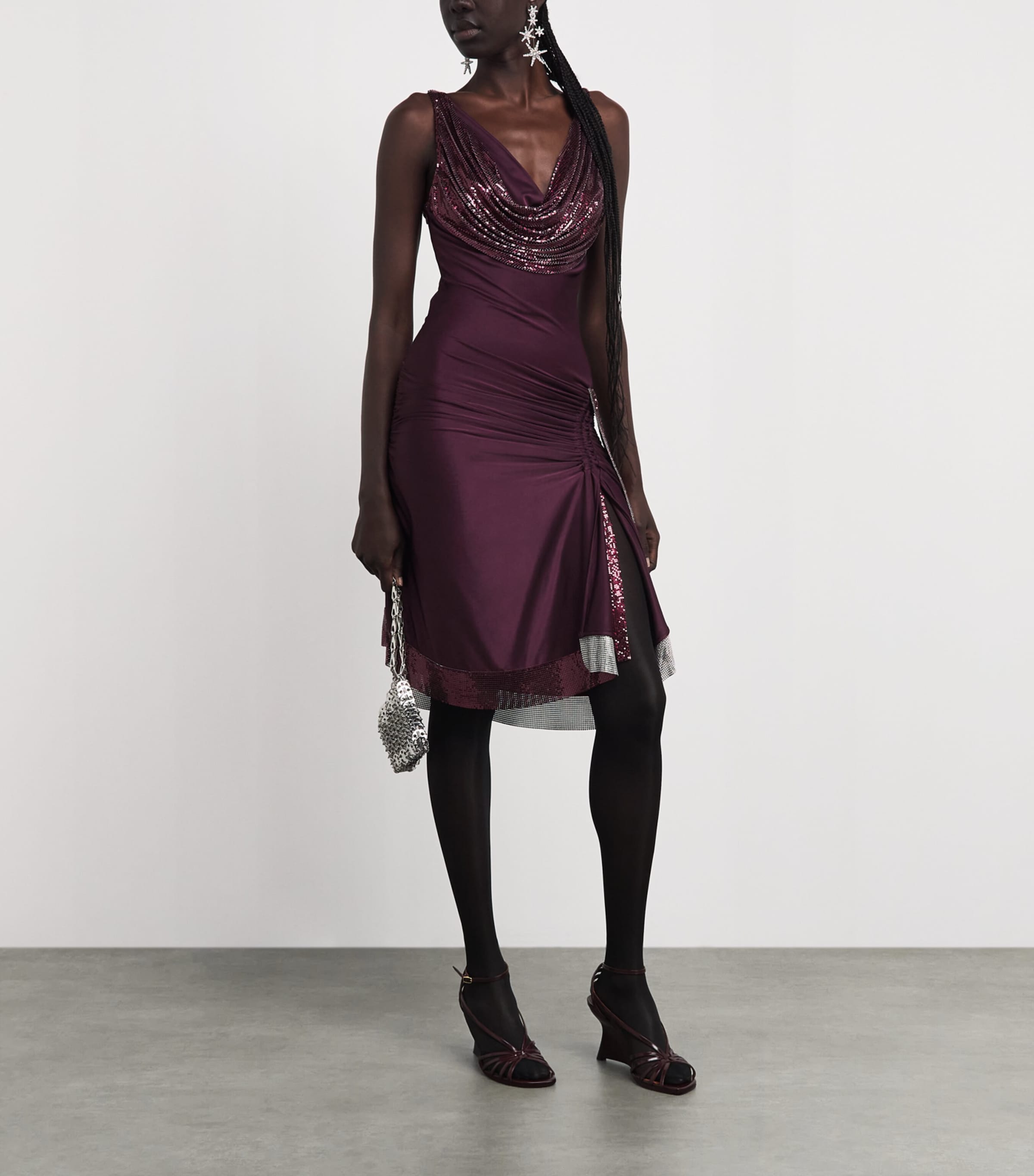 Rabanne Womens Embellished Midi Dress Burgundy Image 2