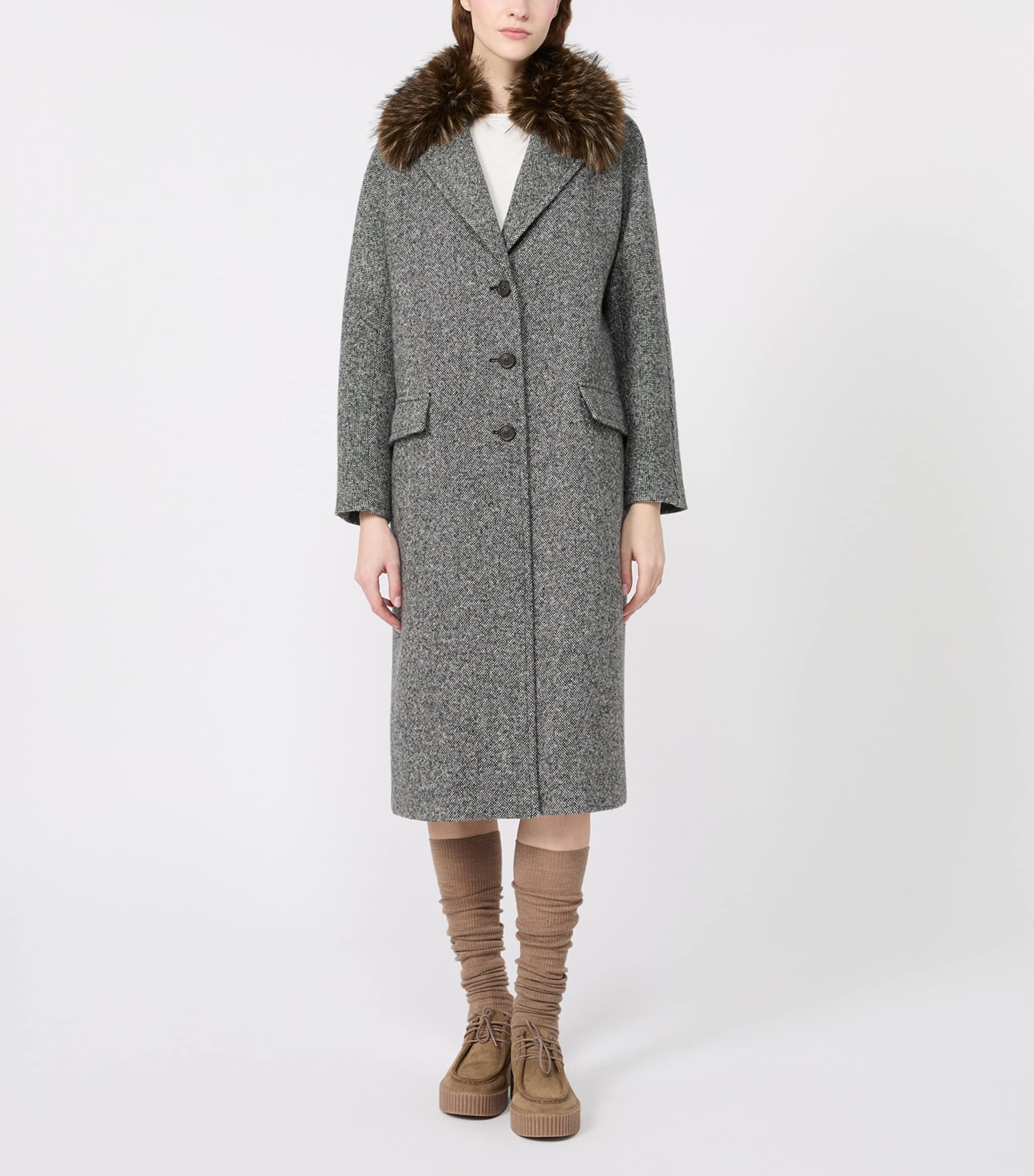 Weekend Max Mara Womens Virgin Wool-Blend Coat Black White Image 2