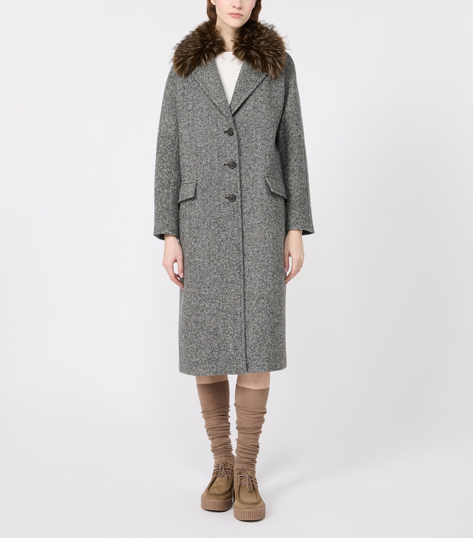Weekend Max Mara Womens Virgin Wool-Blend Coat Black White Image 2
