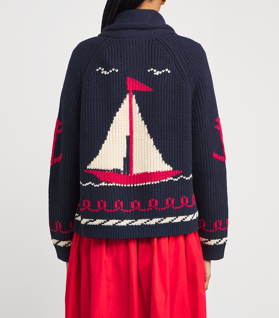 The Great. Womens Cotton-Blend Sailboat Lodge Cardigan Dark Navy Image 4