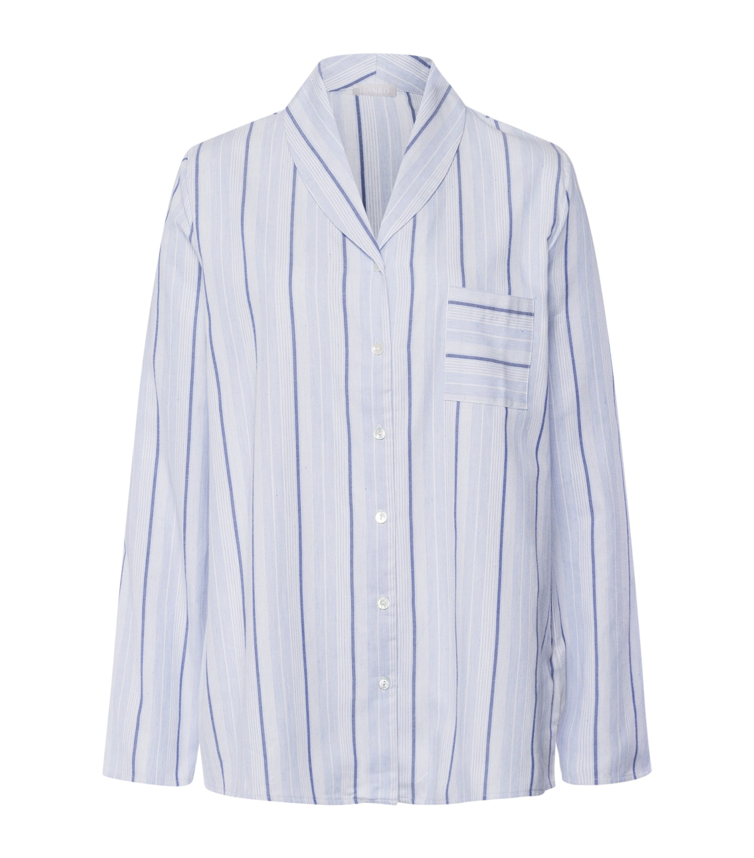 Hanro Cotton Stripe Pyjama Shirt In Blue