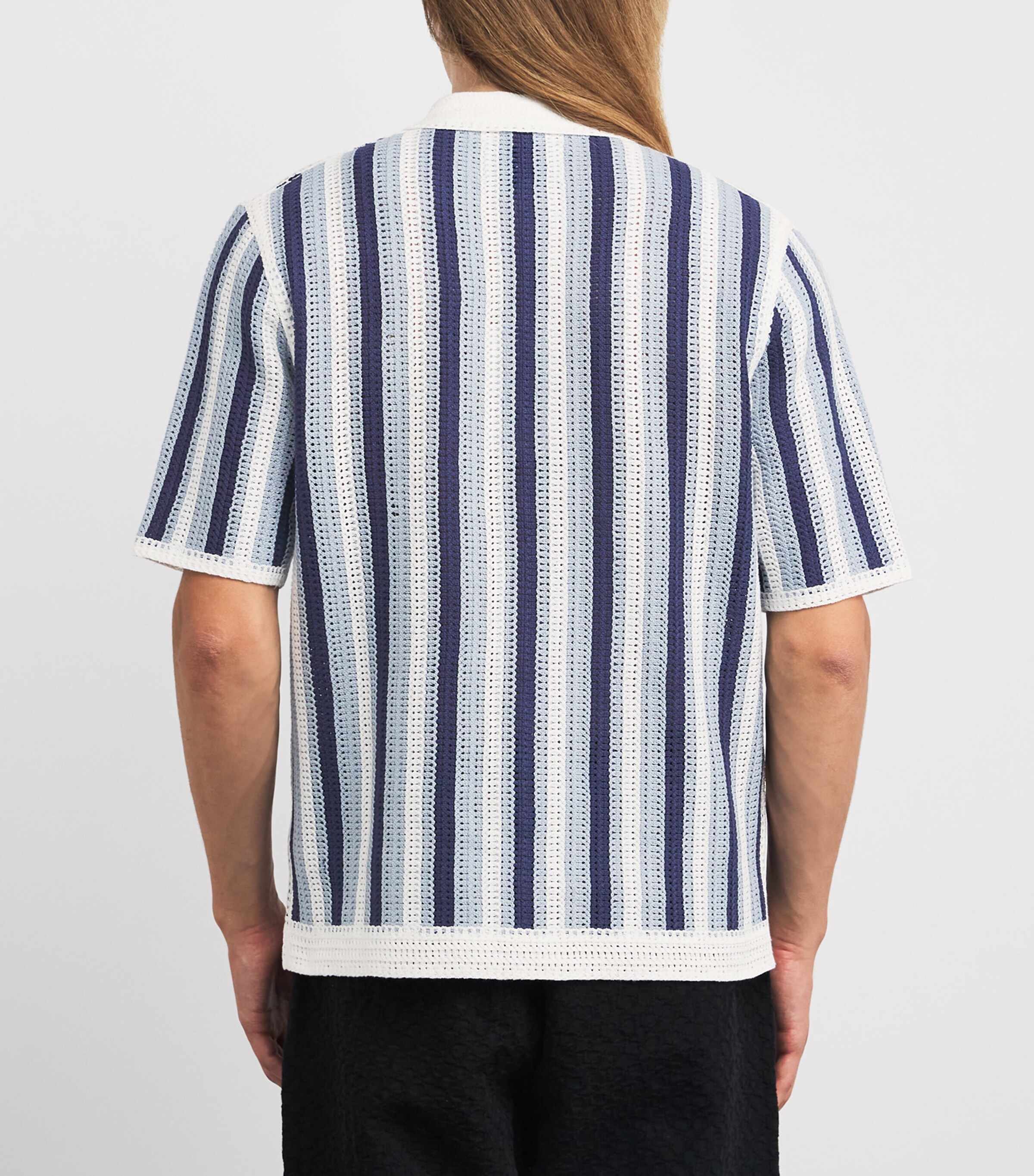 Wax London Mens Crochet Stripe Shirt Blue / Ecru Image 4