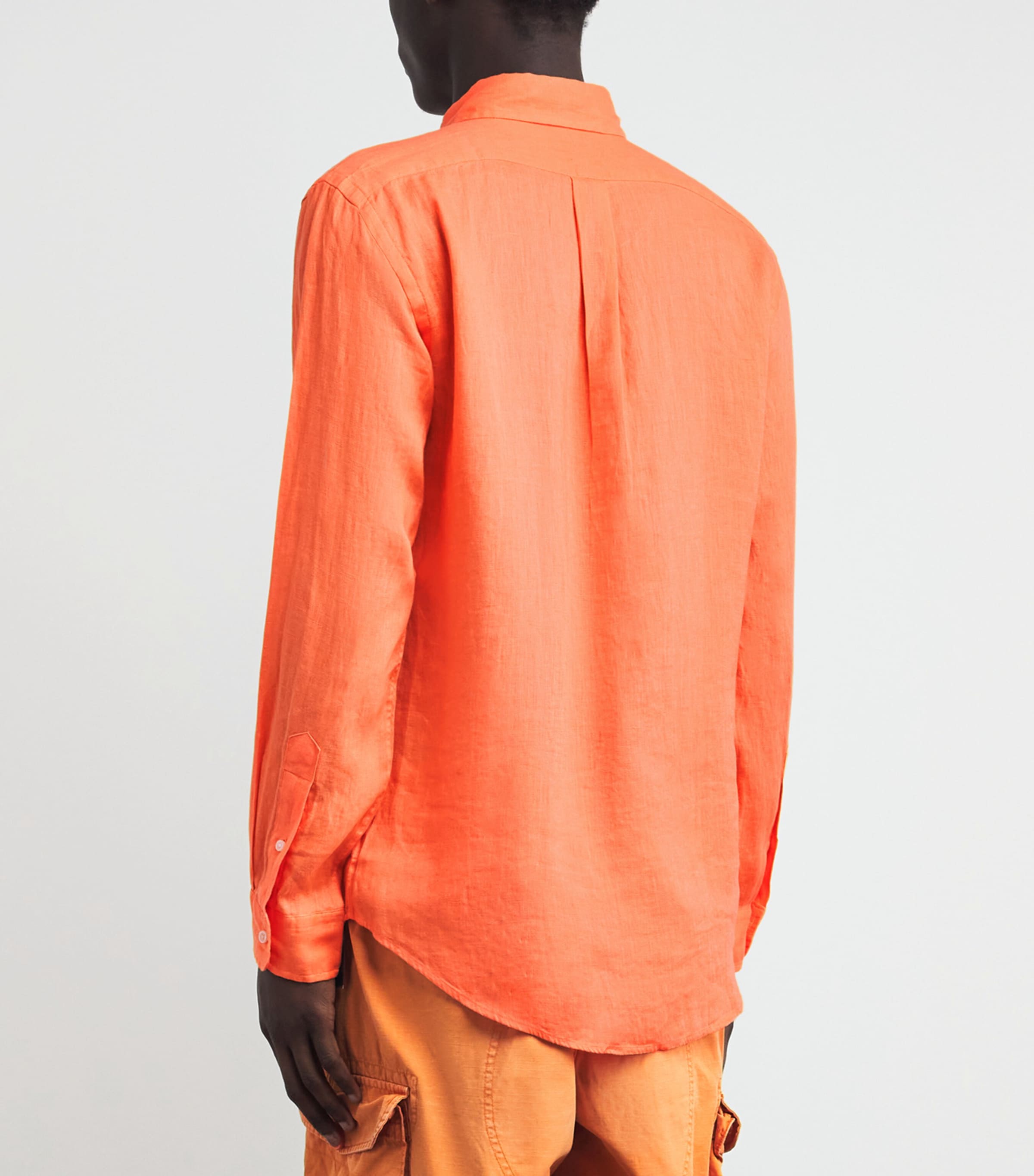 Polo Ralph Lauren Mens Linen Custom-Fit Polo Pony Shirt Pompano Orange Image 5