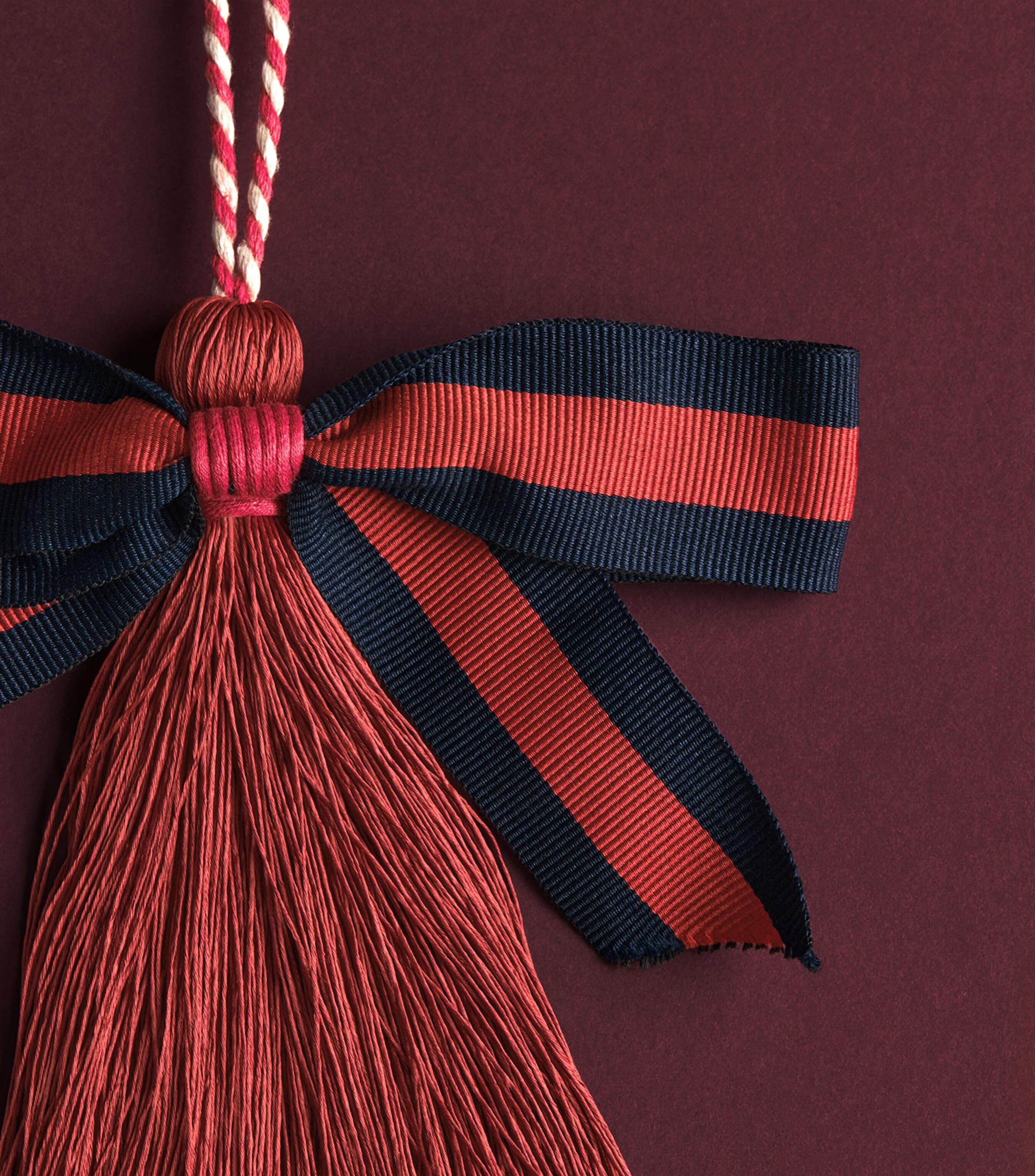 Jessica Light Bow and Tassel Tree Decoration Dark Red/navy Image 2
