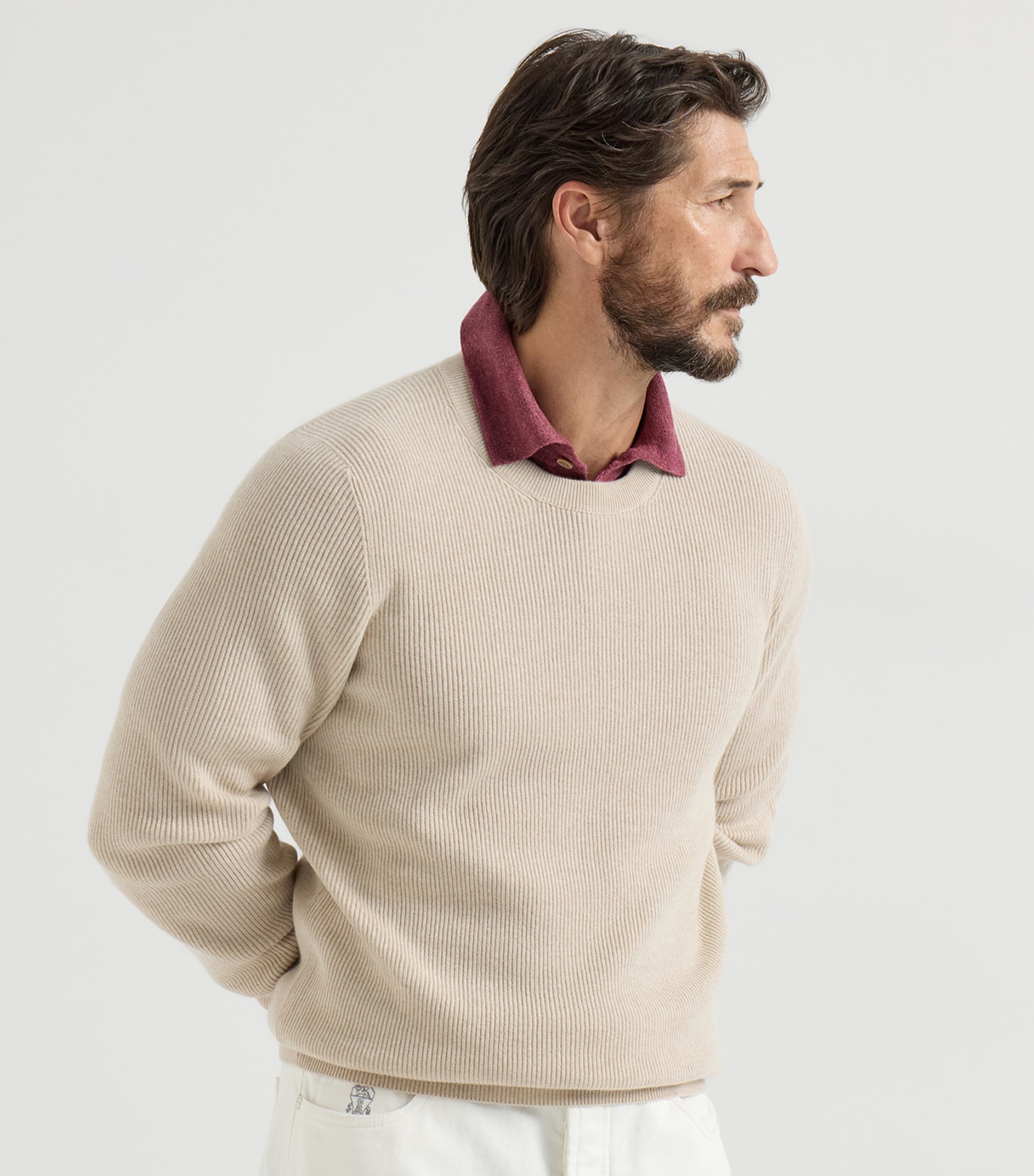 Brunello Cucinelli Mens Cashmere Ribbed Sweater Image 3