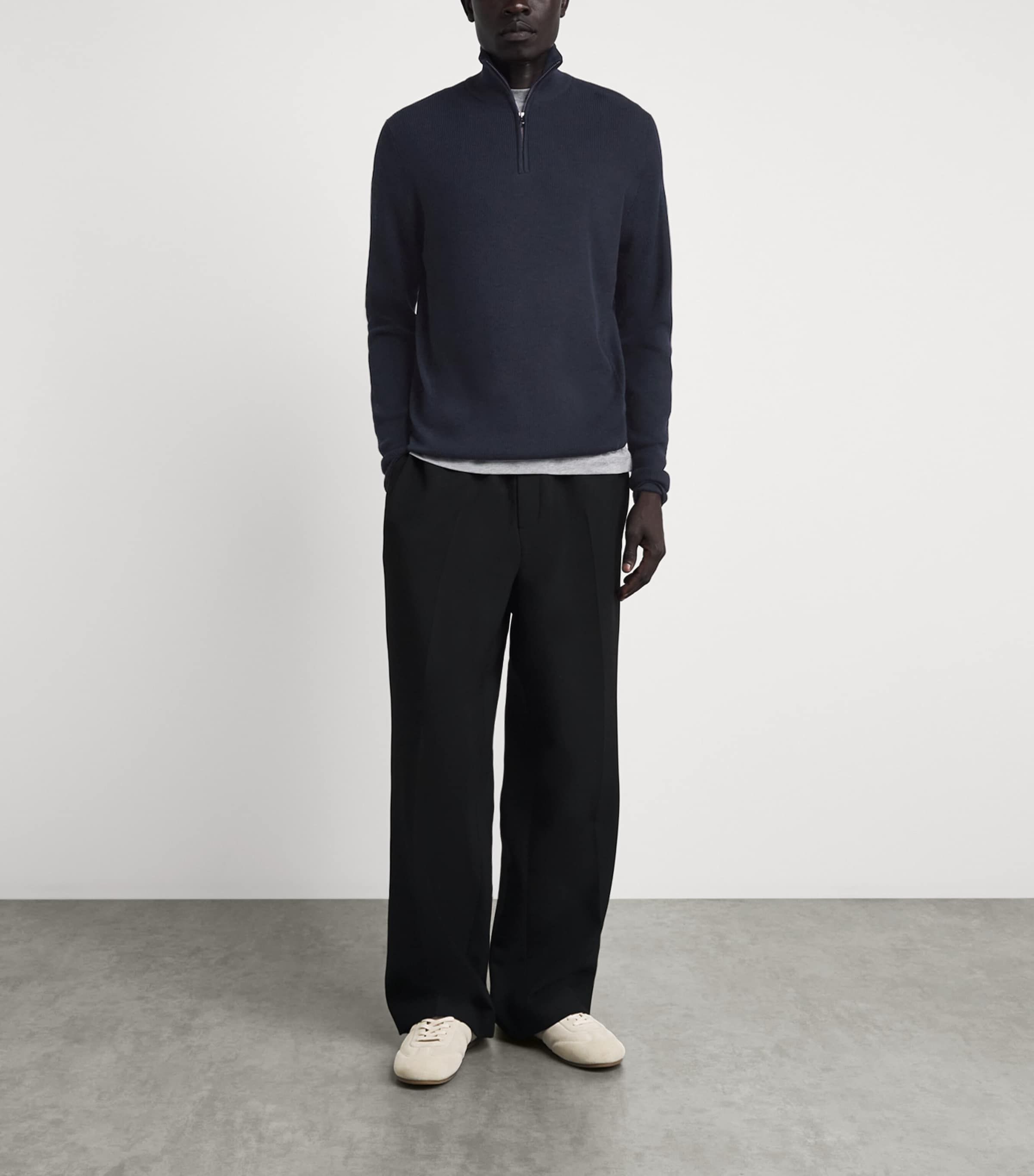 Sease Mens Virgin Wool Quarter-Zip Sweater Midnight Blue Image 2