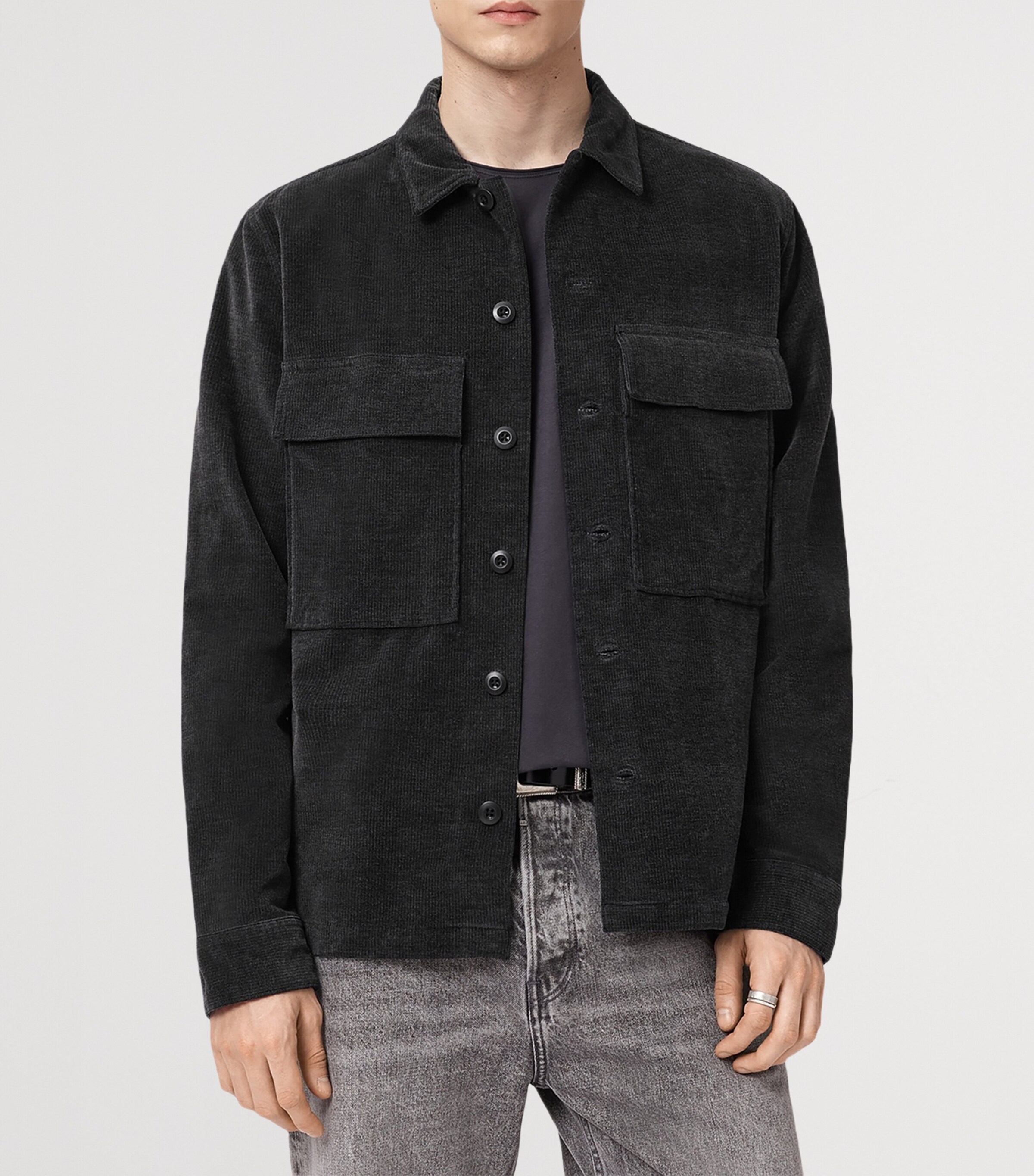 AllSaints Mens Corduroy Hawker Overshirt Faded Black Image 5