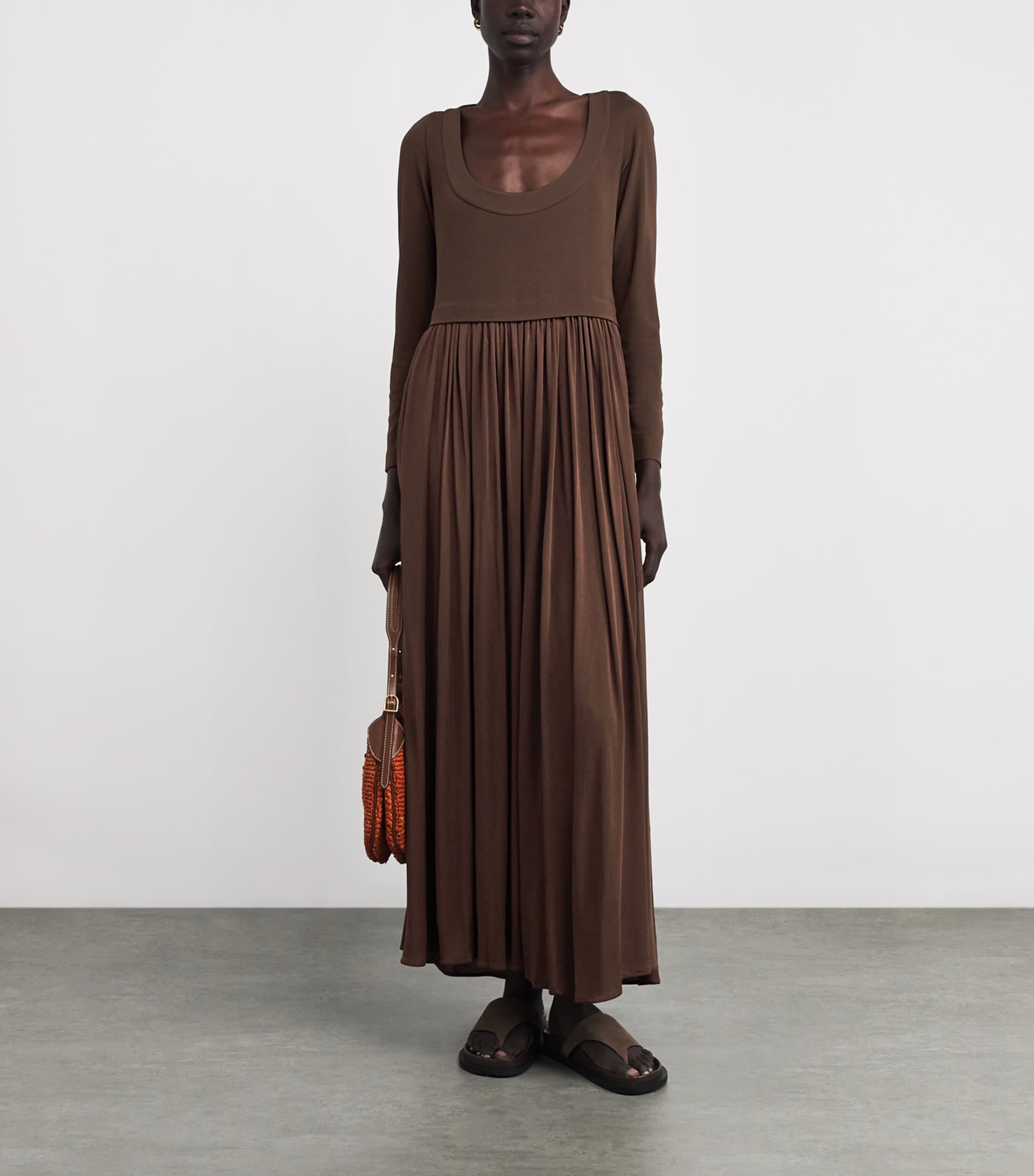 Jersey Tie-Back Maxi Dress DARK BROWN Image 2